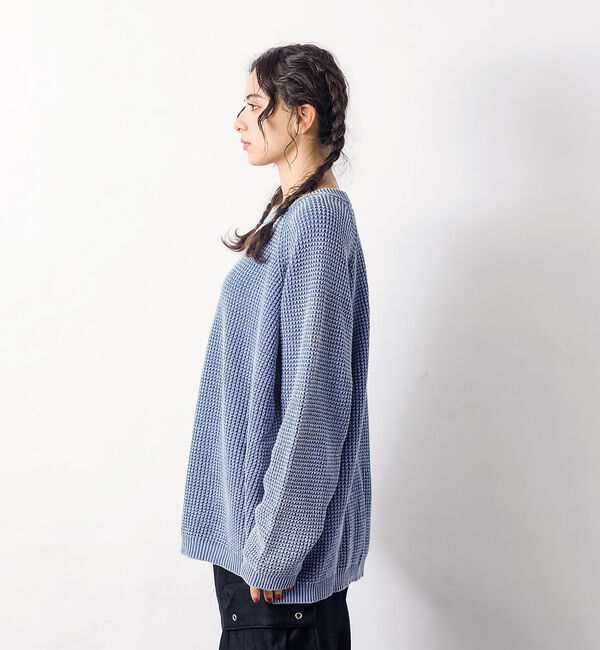 ABAHOUSE「【Revo.レボ】パウダーブリーチ加工ワッフルコットンニットクルー/ユニセックス」|ニット・セーター|