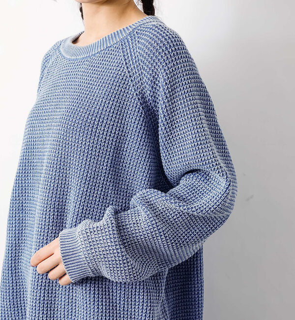 ABAHOUSE「【Revo.レボ】パウダーブリーチ加工ワッフルコットンニットクルー/ユニセックス」|ニット・セーター|