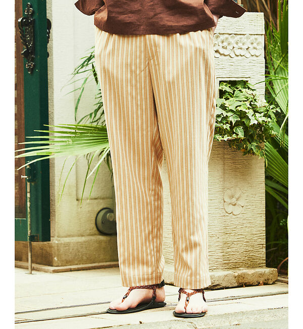 ABAHOUSE「【リネンライク 】ストライプ リラックスパンツ / ワイドパンツ」|その他|ベージュ