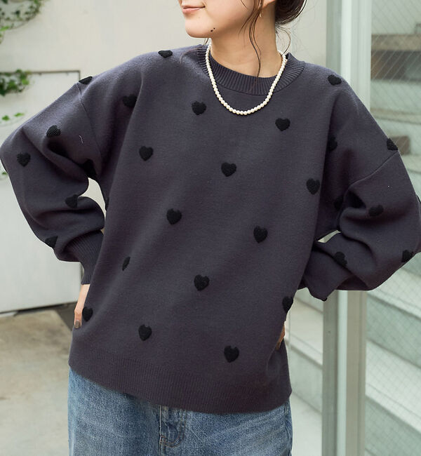 Rouge vif「【新色登場】ハートジャガードニットプルオーバー」|ニット・セーター|チャコールグレー