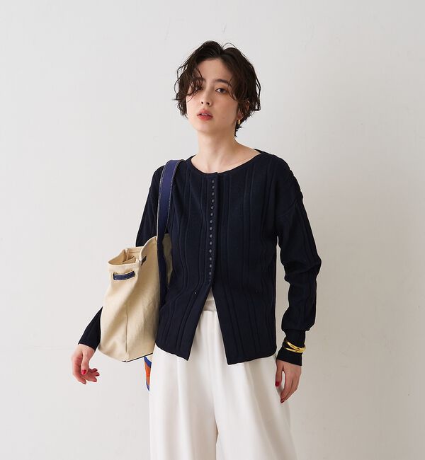 Rouge vif「ストライプ組織2WAYニット /カーディガン」|ニット・セーター|