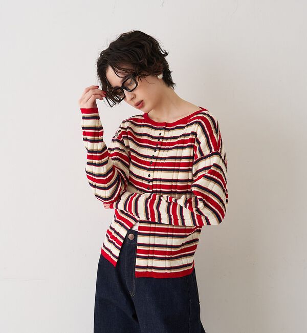 Rouge vif「ストライプ組織2WAYニット /カーディガン」|ニット・セーター|