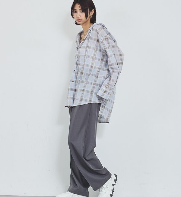 abahouse mavie「【シアー素材】チェックフードシャツ/春服/夏服/ゆったり/羽織り」|シャツ・ブラウス|