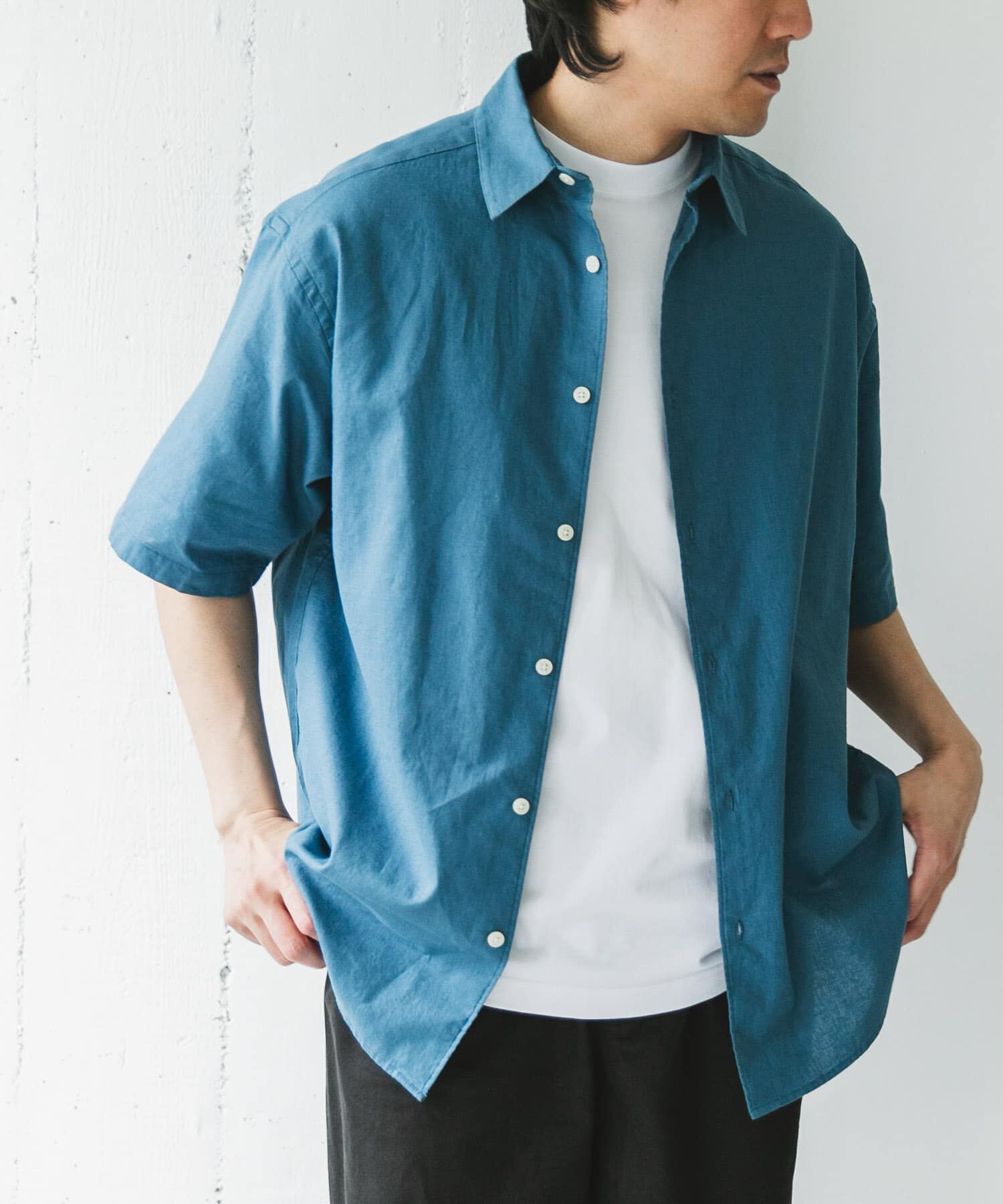 URBAN RESEARCH DOORS「ヘンプコットン レギュラーカラーシャツ」|シャツ・ブラウス|ブルー