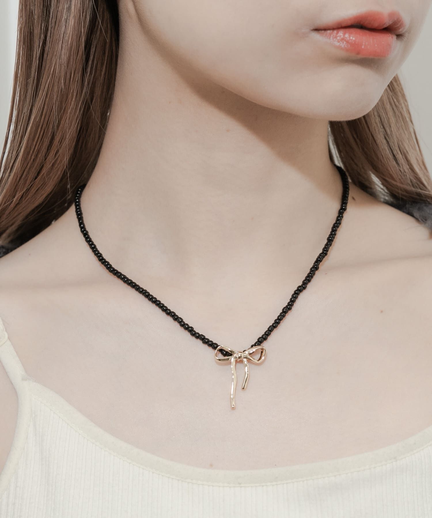 SMELLY「ビーズメタルリボントップネックレス」|ネックレス|