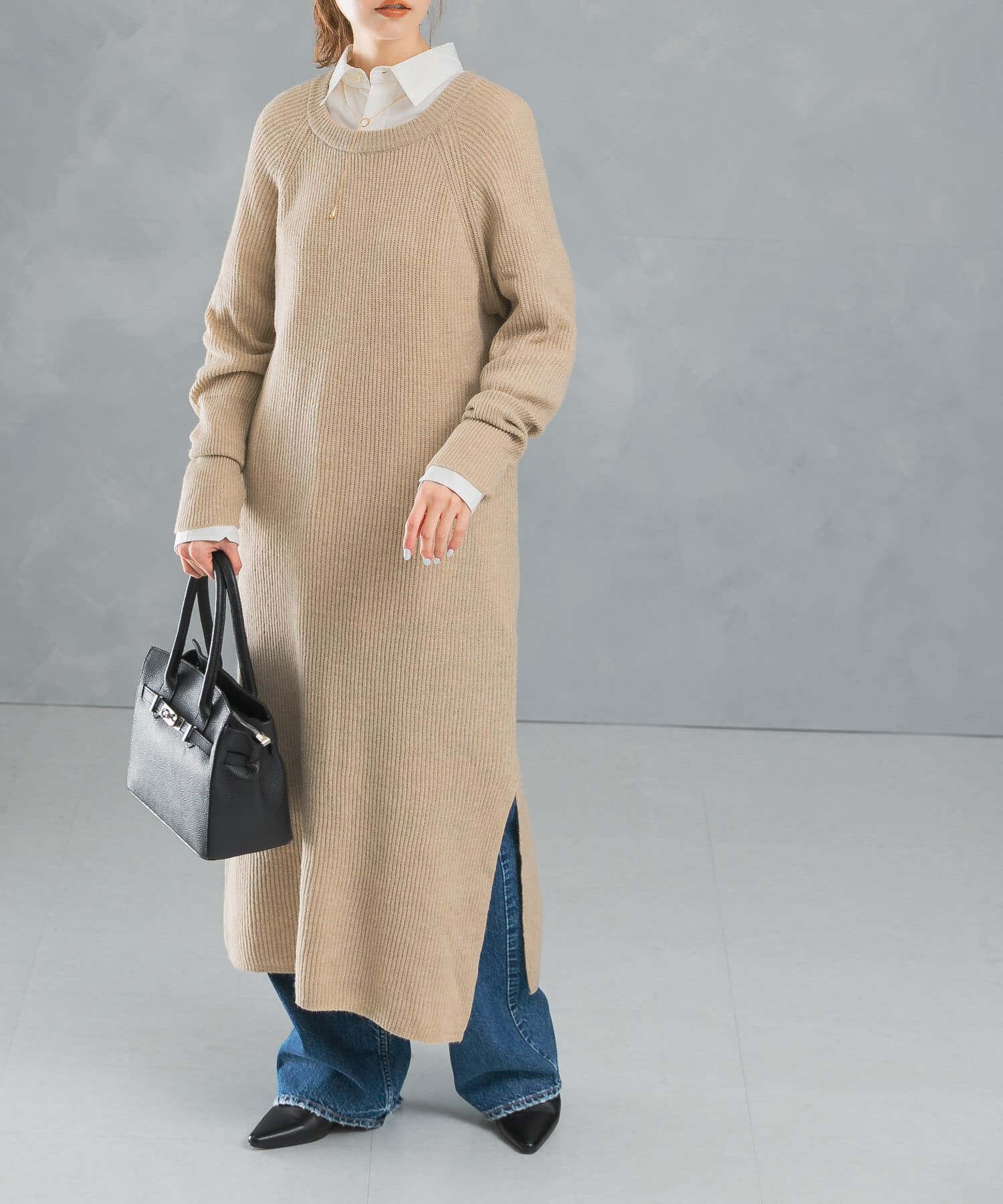 URBAN RESEARCH ROSSO「ヤク混サイドスリット畦ニットワンピース」|ワンピース|ベージュ