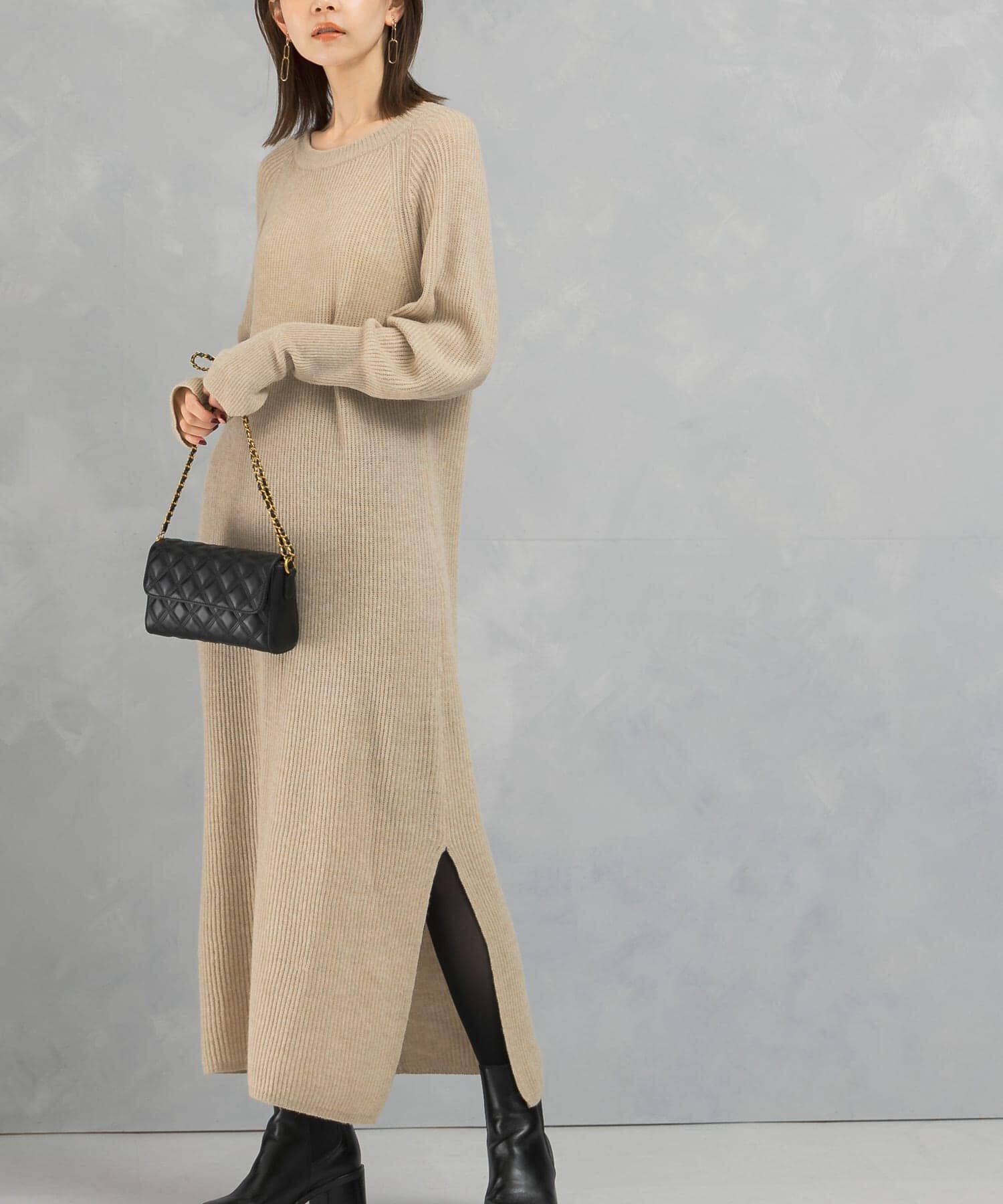 URBAN RESEARCH ROSSO「ヤク混サイドスリット畦ニットワンピース」|ワンピース|