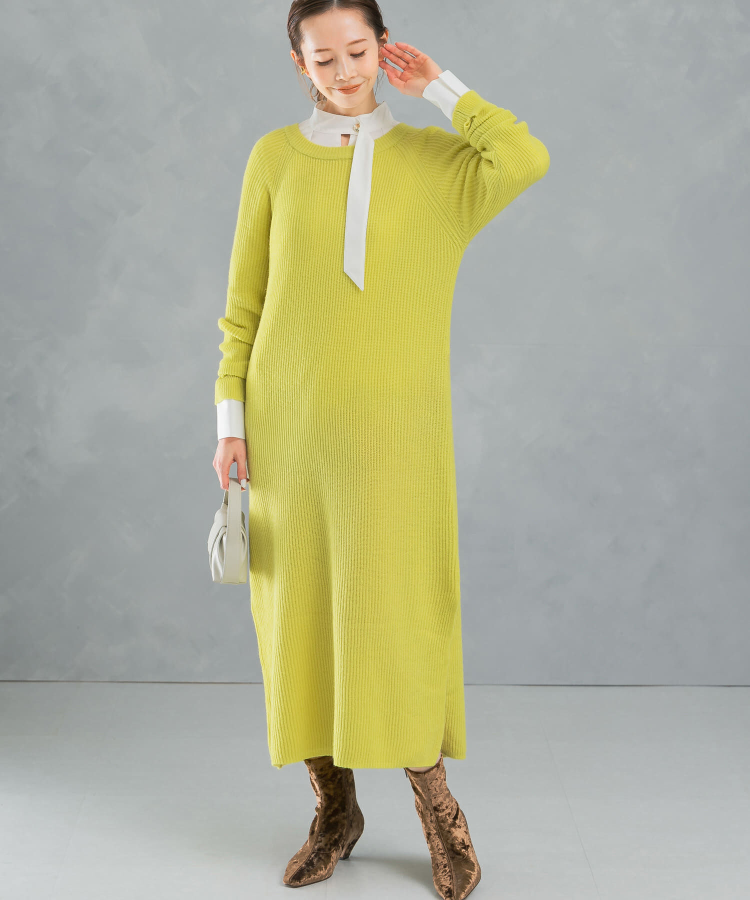 URBAN RESEARCH ROSSO「ヤク混サイドスリット畦ニットワンピース」|ワンピース|イエロー