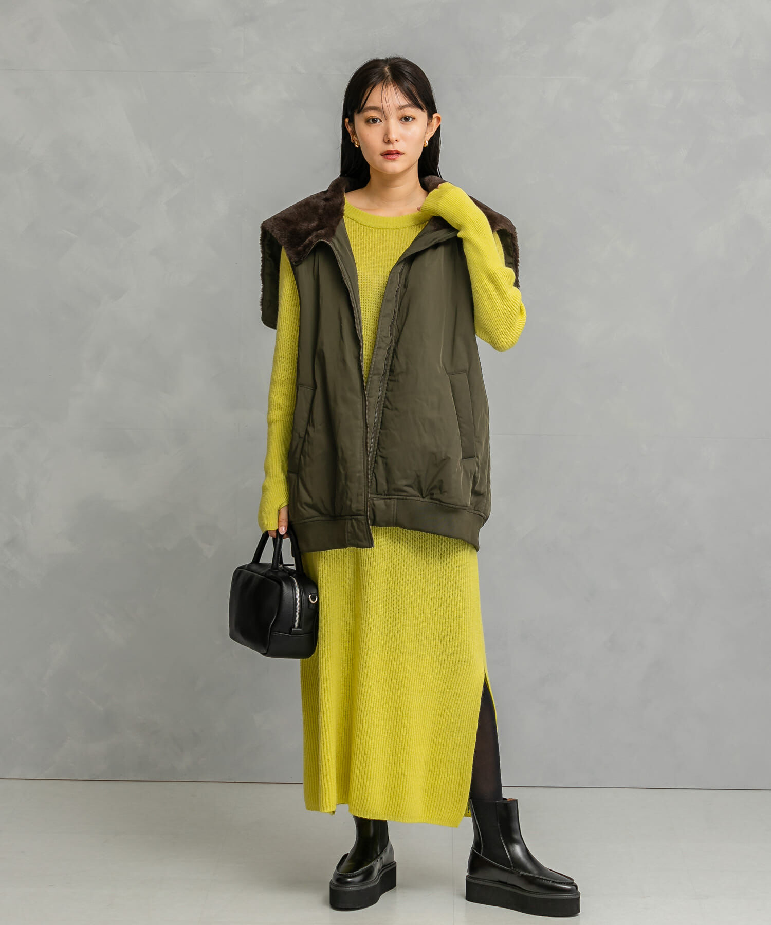 URBAN RESEARCH ROSSO「ヤク混サイドスリット畦ニットワンピース」|ワンピース|