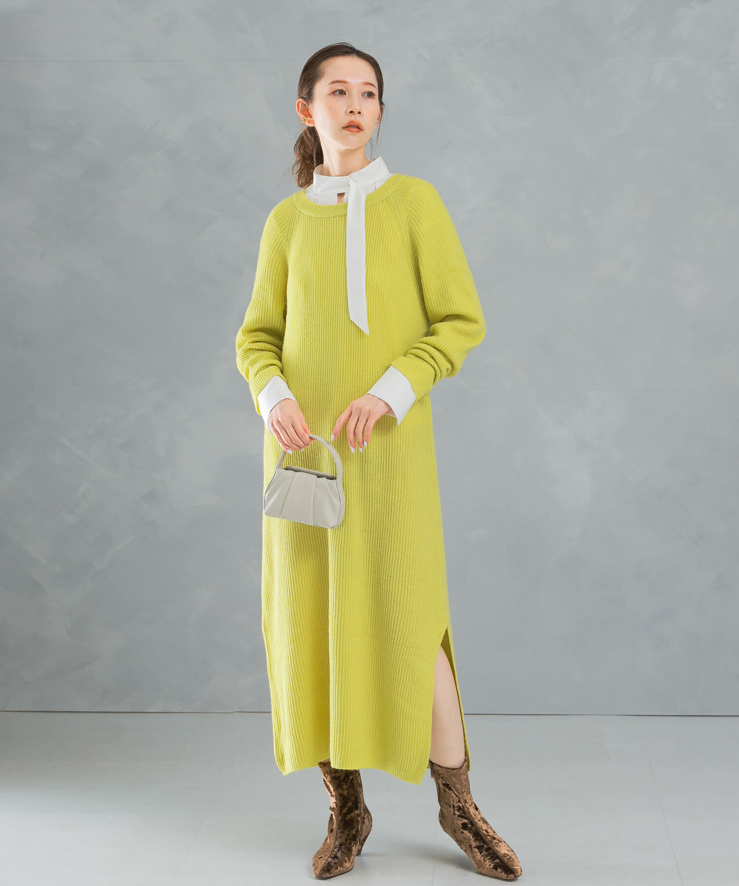 URBAN RESEARCH ROSSO「ヤク混サイドスリット畦ニットワンピース」|ワンピース|