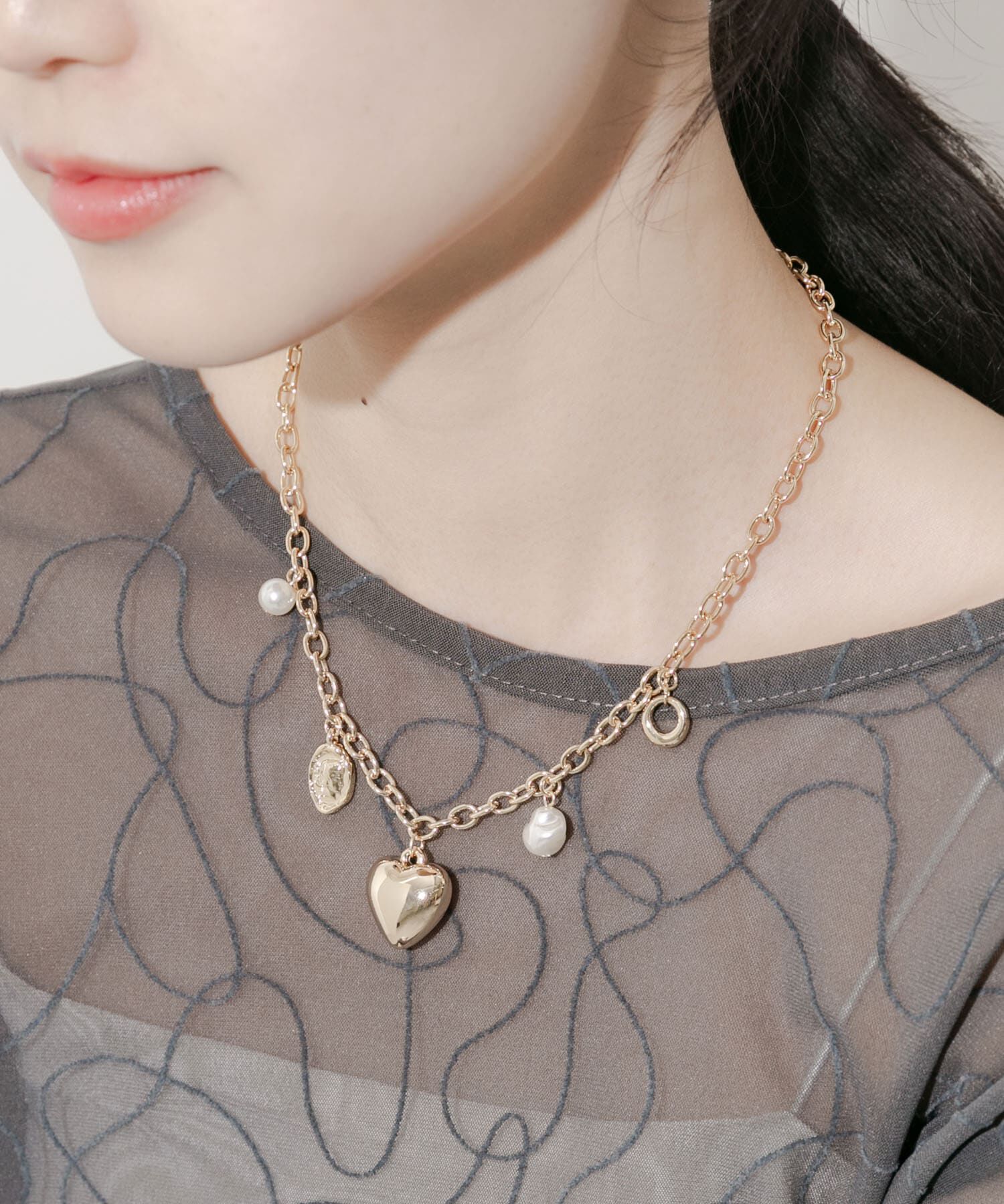 SMELLY「プックリハートチャームネックレス」|ネックレス|