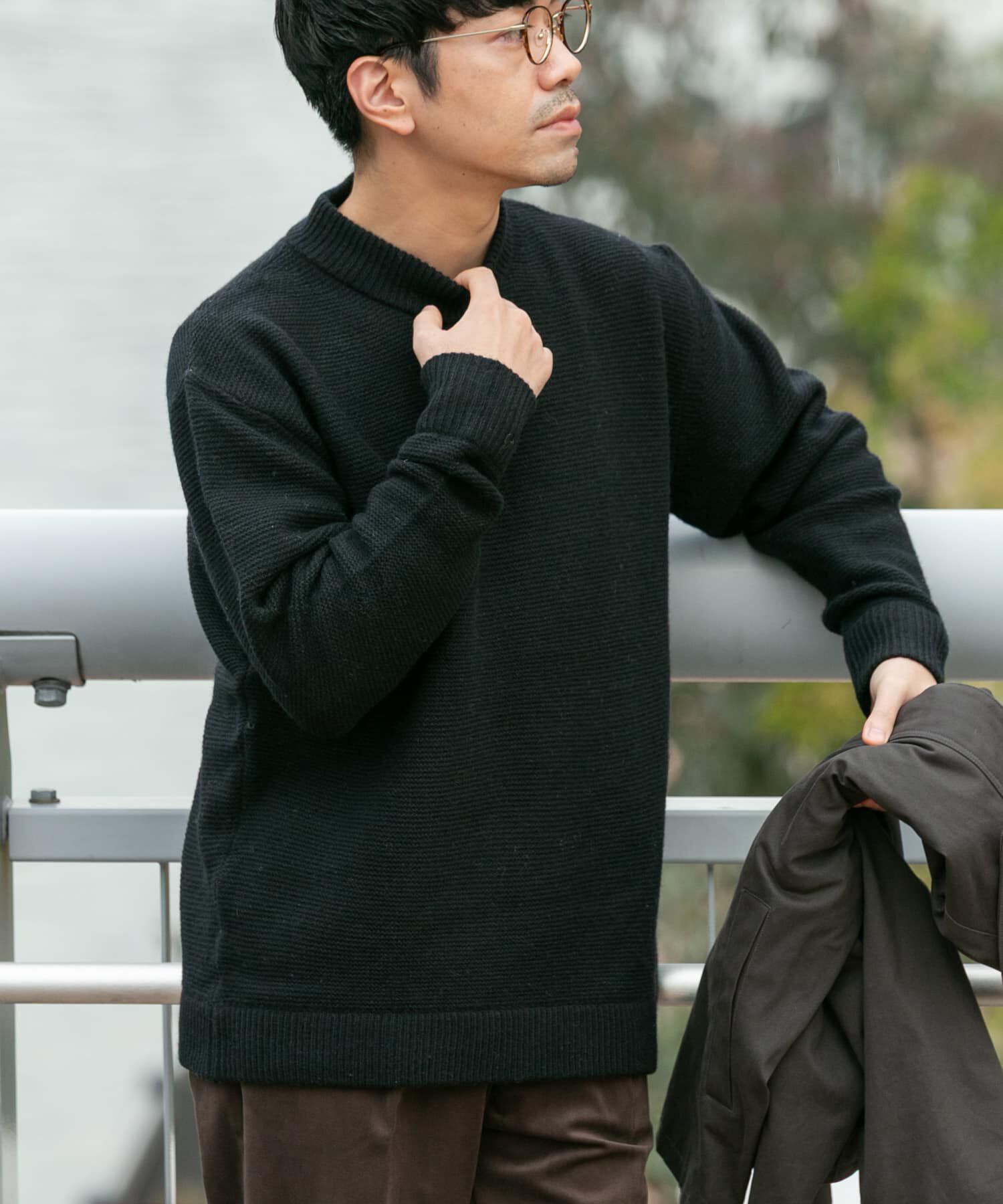 URBAN RESEARCH ROSSO「『XLｻｲｽﾞあり』ﾊﾐﾙﾄﾝｳｰﾙｶﾞｰﾀｰ編みﾓｯｸﾈｯｸﾌﾟﾙ  」|ニット・セーター|ブラック