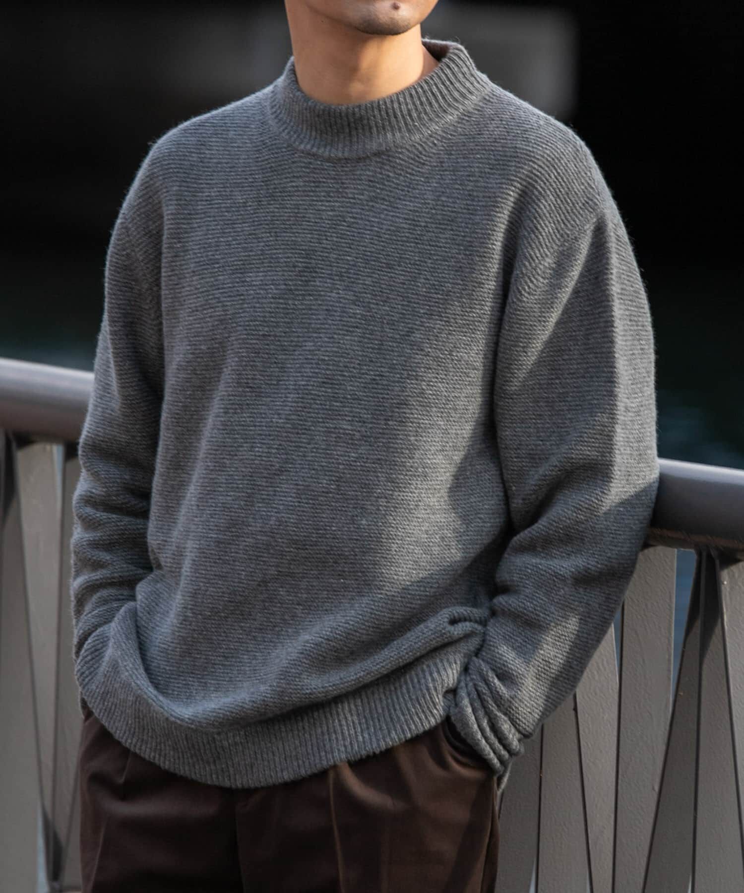 URBAN RESEARCH ROSSO「『XLｻｲｽﾞあり』ﾊﾐﾙﾄﾝｳｰﾙｶﾞｰﾀｰ編みﾓｯｸﾈｯｸﾌﾟﾙ  」|ニット・セーター|グレー