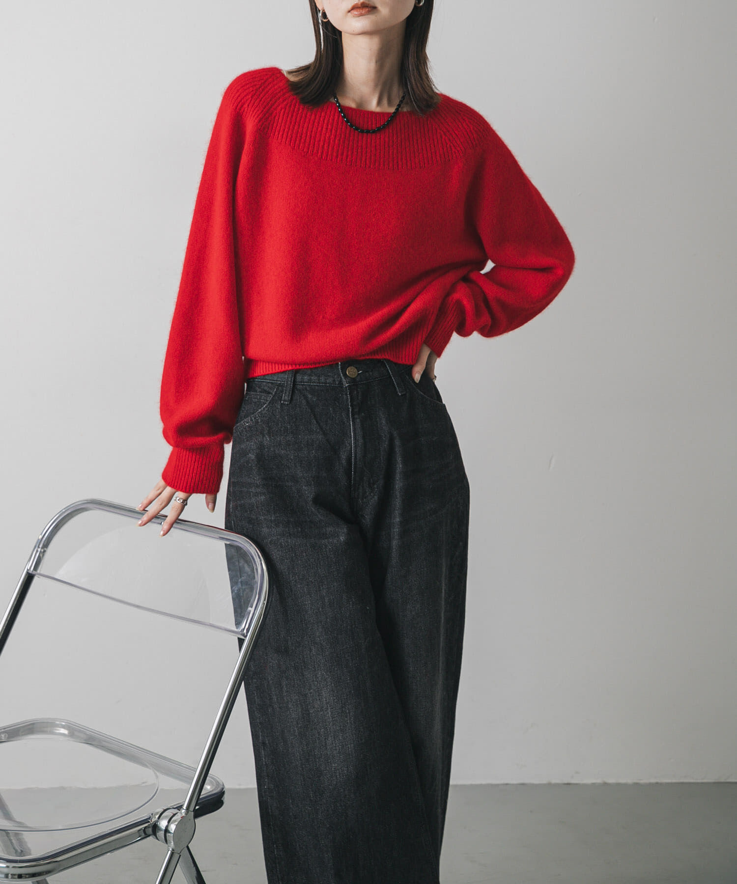 SENSE OF PLACE by URBAN RESEARCH「ボートネックヘアリーニット」|ニット・セーター|レッド