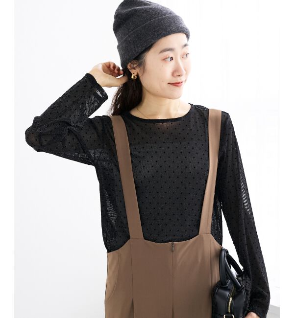  「シアーラメフロッキードットプルオーバー」|Tシャツ・カットソー|ブラック柄