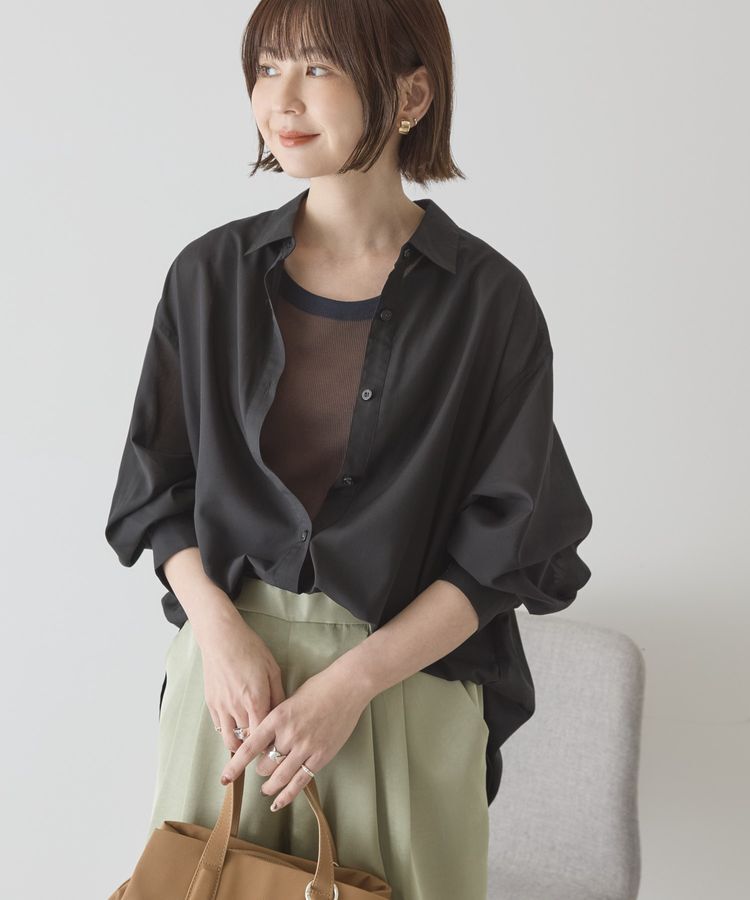 AMERICAN HOLIC「【イージーケア・UVカット】シアーラウンドシャツ」|シャツ・ブラウス|Black