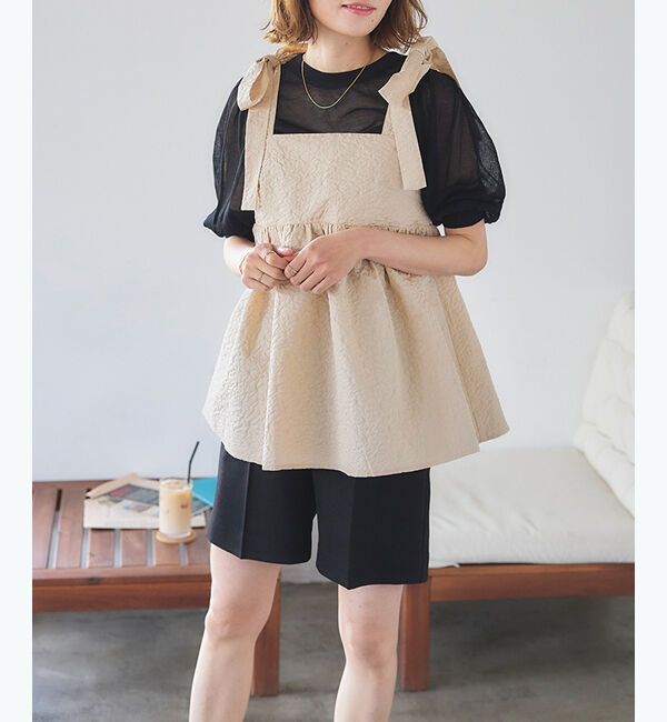 titivate「ふくれジャガードリボントップス」|シャツ・ブラウス|ライトベージュ