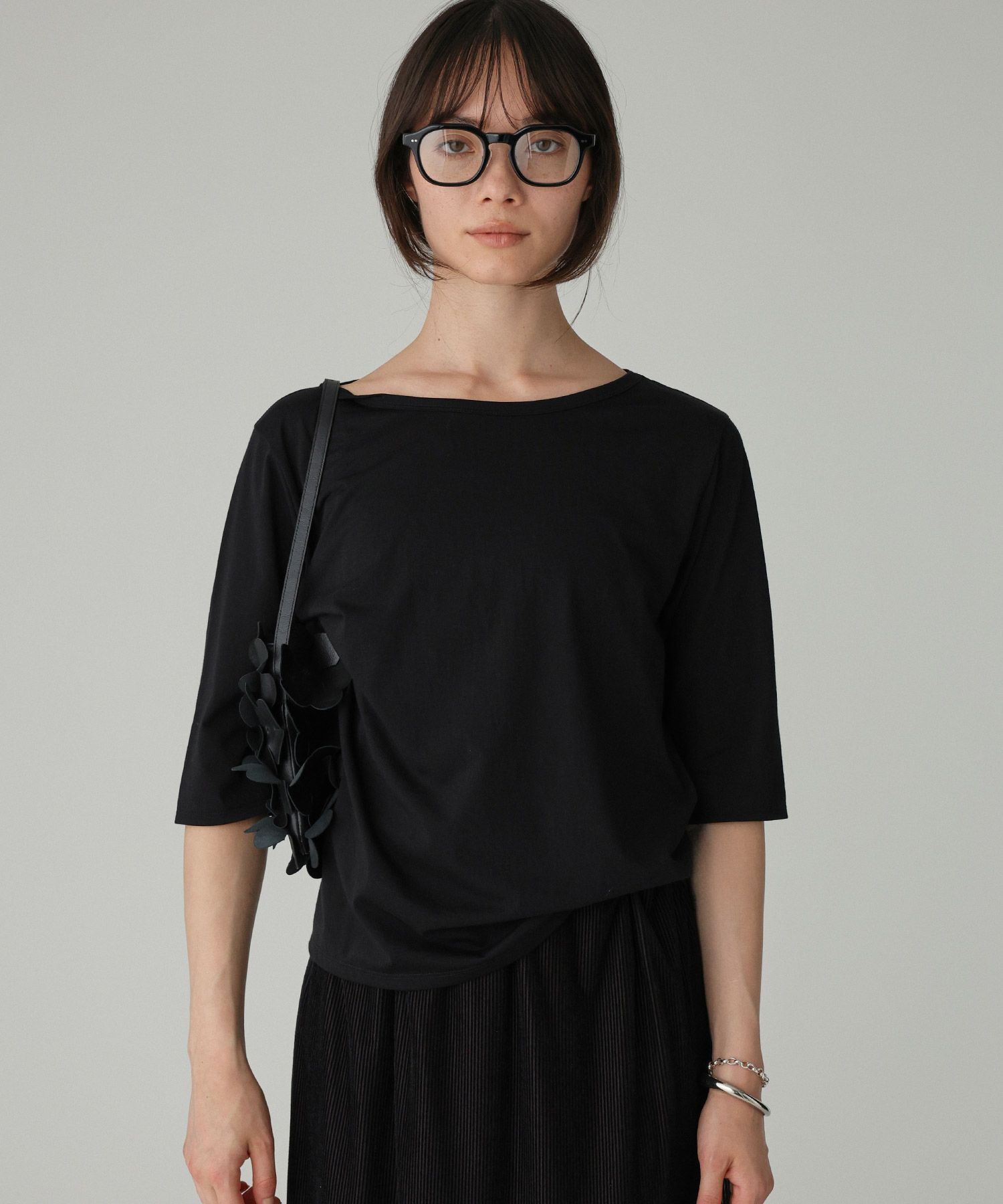 BABYLONE「五分袖シアーTシャツ」|Tシャツ・カットソー|ﾌﾞﾗｯｸ