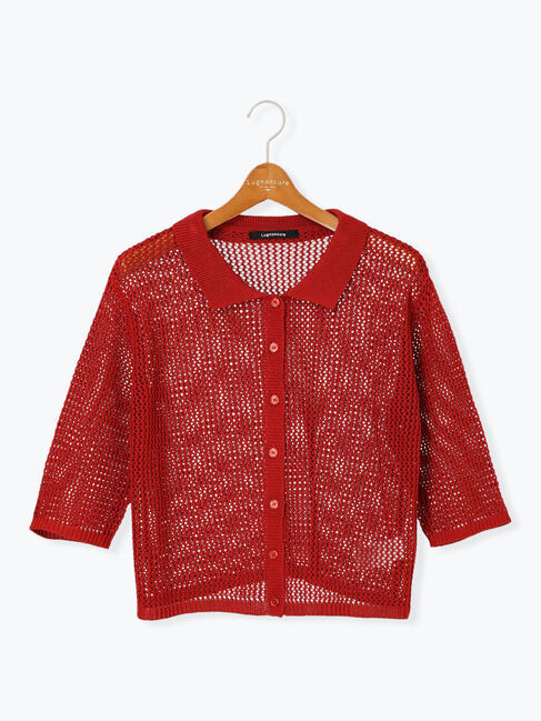 Lugnoncure「麻タッチ衿付きメッシュニットカーディガン」|カーディガン|