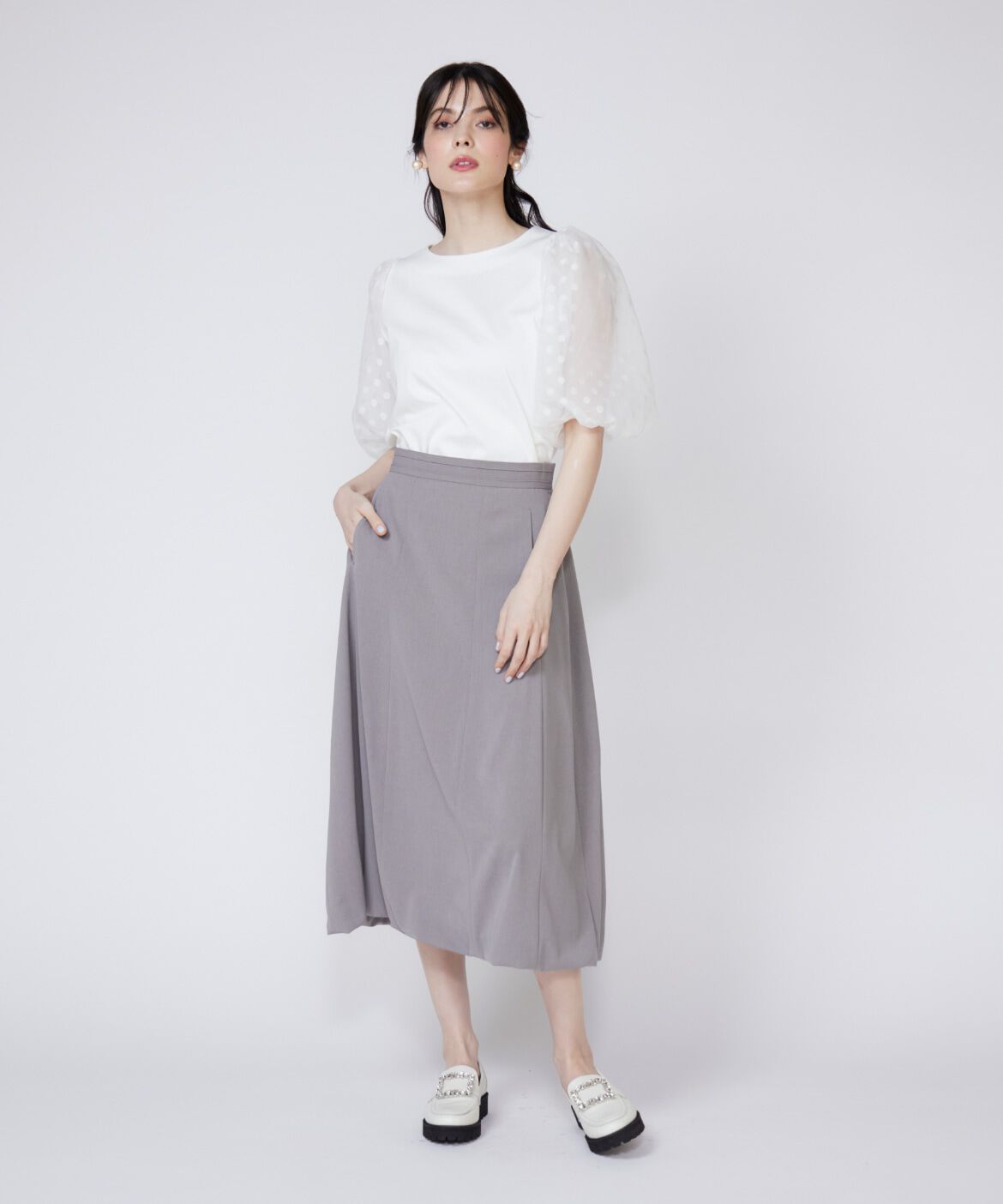 Maglie le cassetto「ドットチュールドッキングカットソー」|Tシャツ・カットソー|