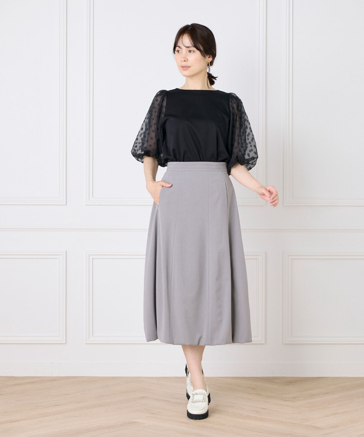 Maglie le cassetto「ドットチュールドッキングカットソー」|Tシャツ・カットソー|