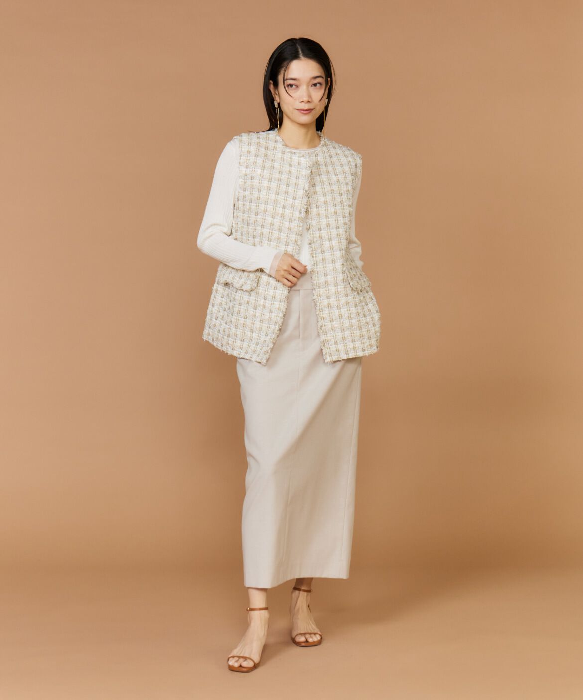 INED「《大きいサイズ》シアードッキングリブニット」|ニット・セーター|