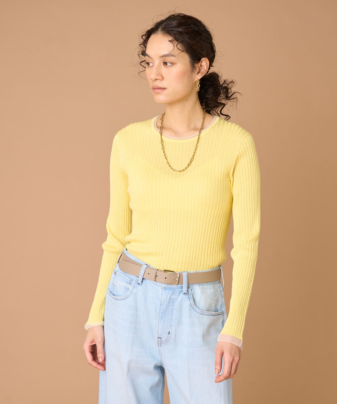 INED「《大きいサイズ》シアードッキングリブニット」|ニット・セーター|