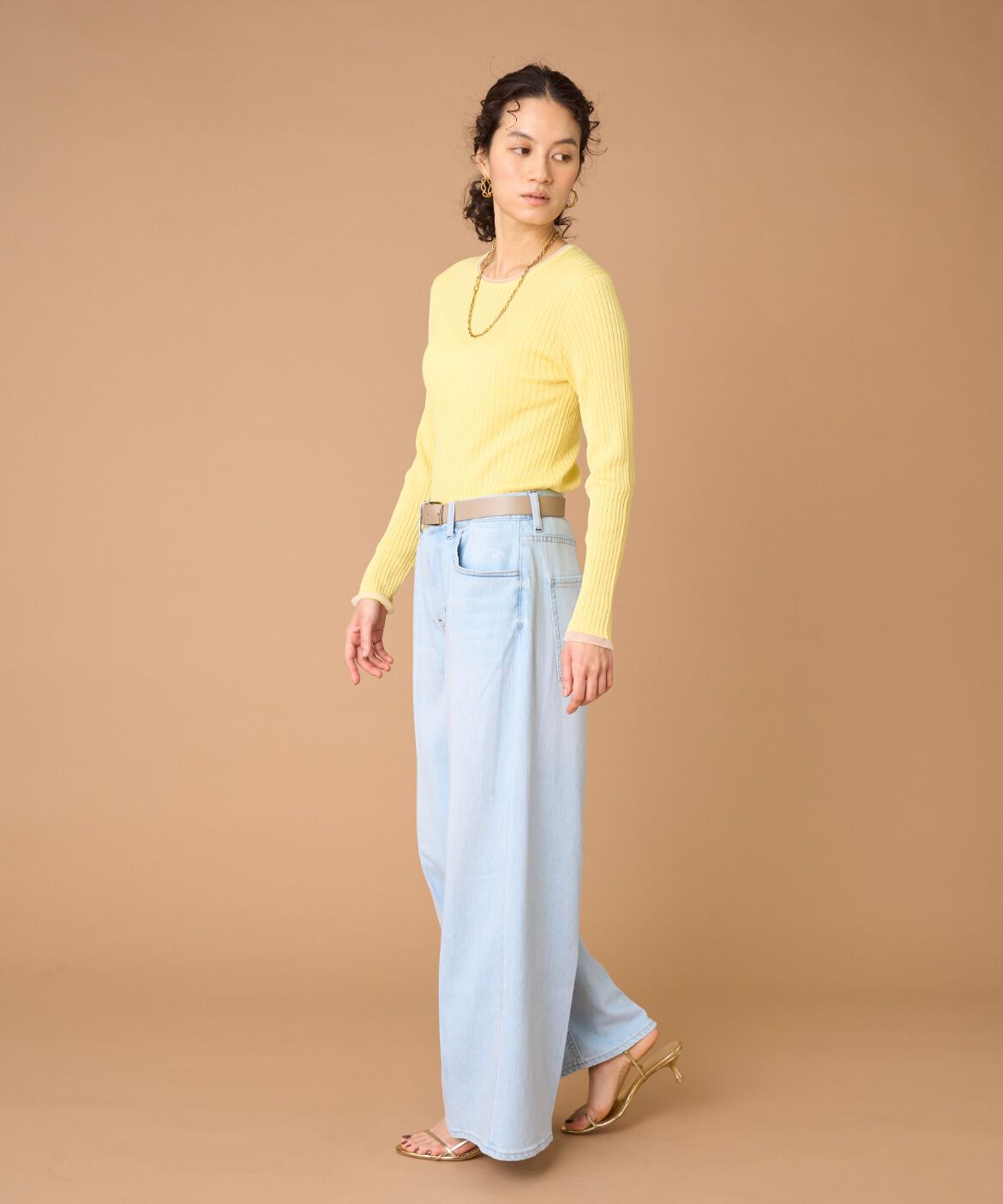 INED「《大きいサイズ》シアードッキングリブニット」|ニット・セーター|