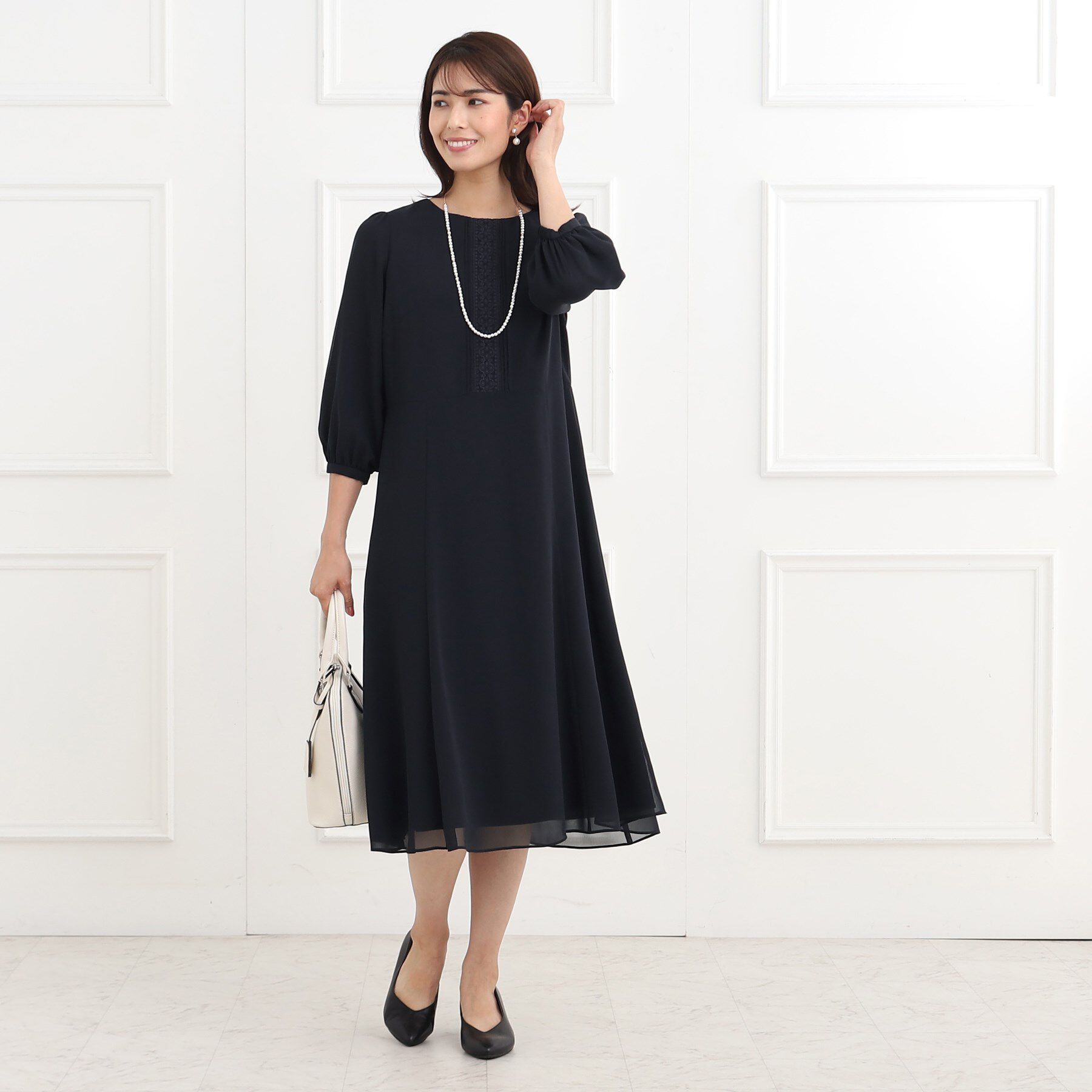 Reflect「【フォーマル/洗える】フロントレースジョーゼットワンピース」|ワンピース|