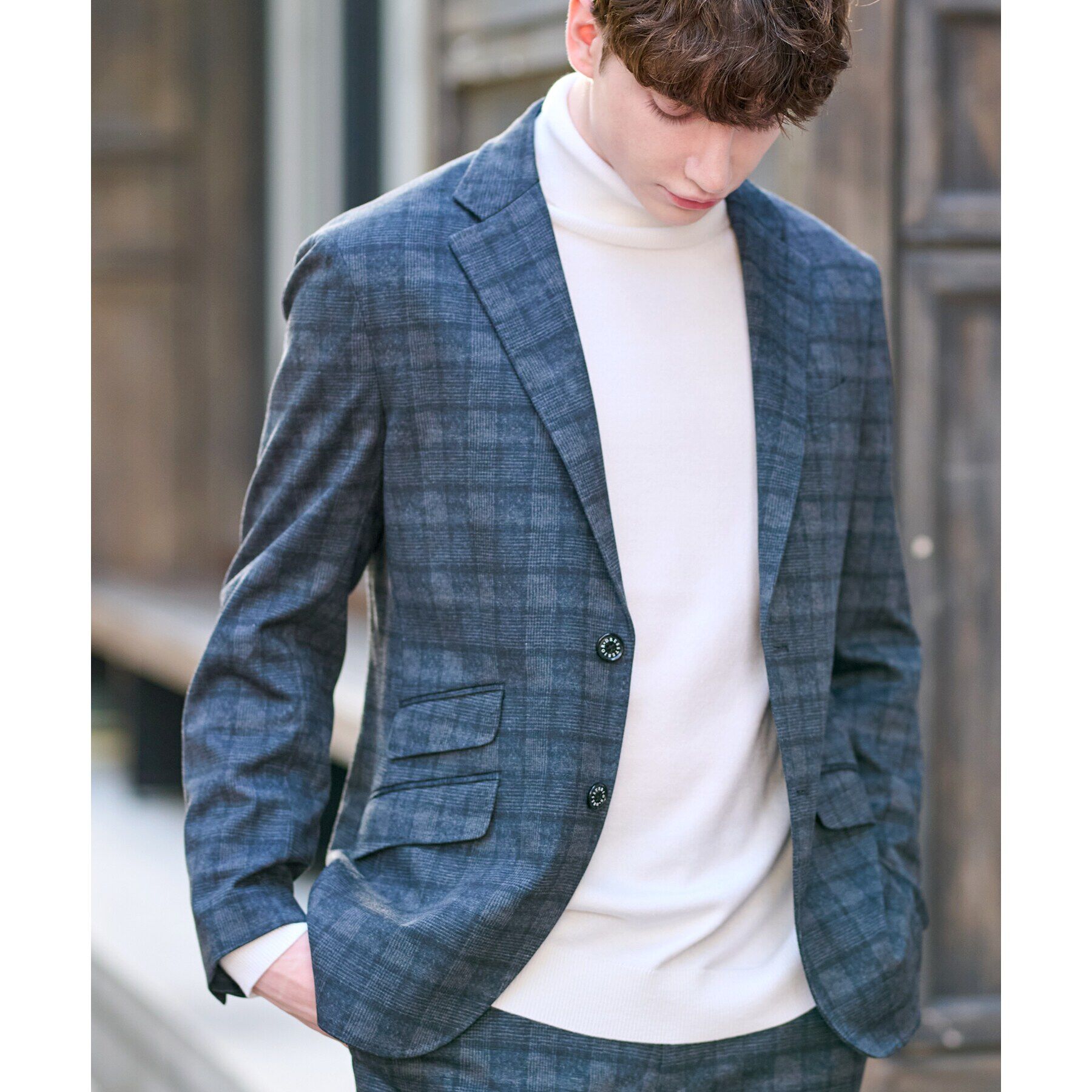 DRESSTERIOR「【セットアップ可】ネイビーグレンチェックSET UPジャケット」|テーラードジャケット|
