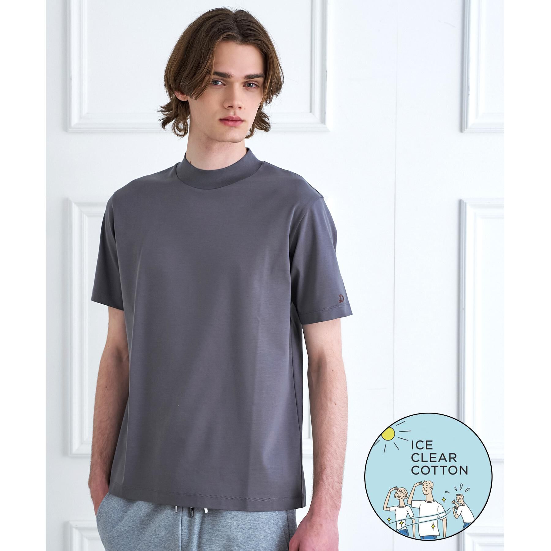 DRESSTERIOR「【接触冷感／抗菌防臭／消臭】ICE CLEAR COTTON モックネックTシャツ」|Tシャツ・カットソー|チャコールグレー(0