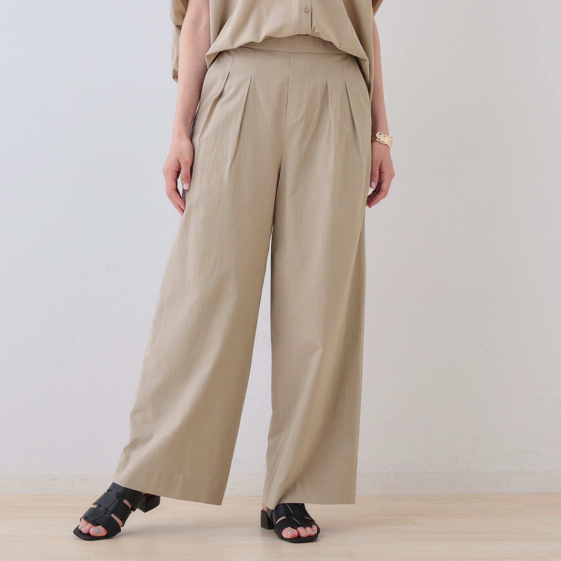 INDIVI「【SETUP可能/涼しい】コットンワイドパンツ」|その他|ベージュ(052)
