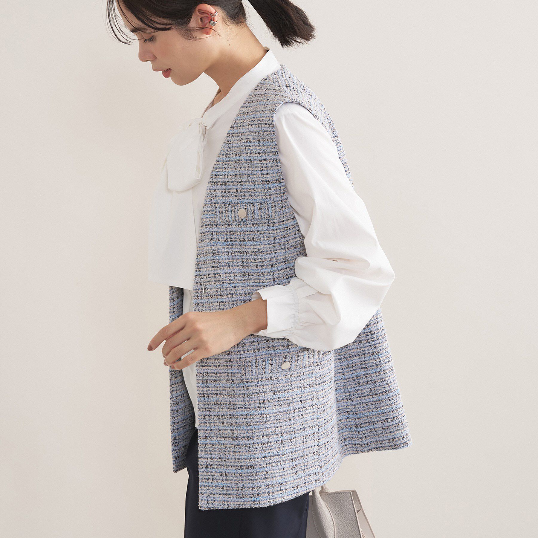 INDIVI「【2点セット／洗える／セレモニー】ツイードジレ＆ボウタイブラウス」|その他|