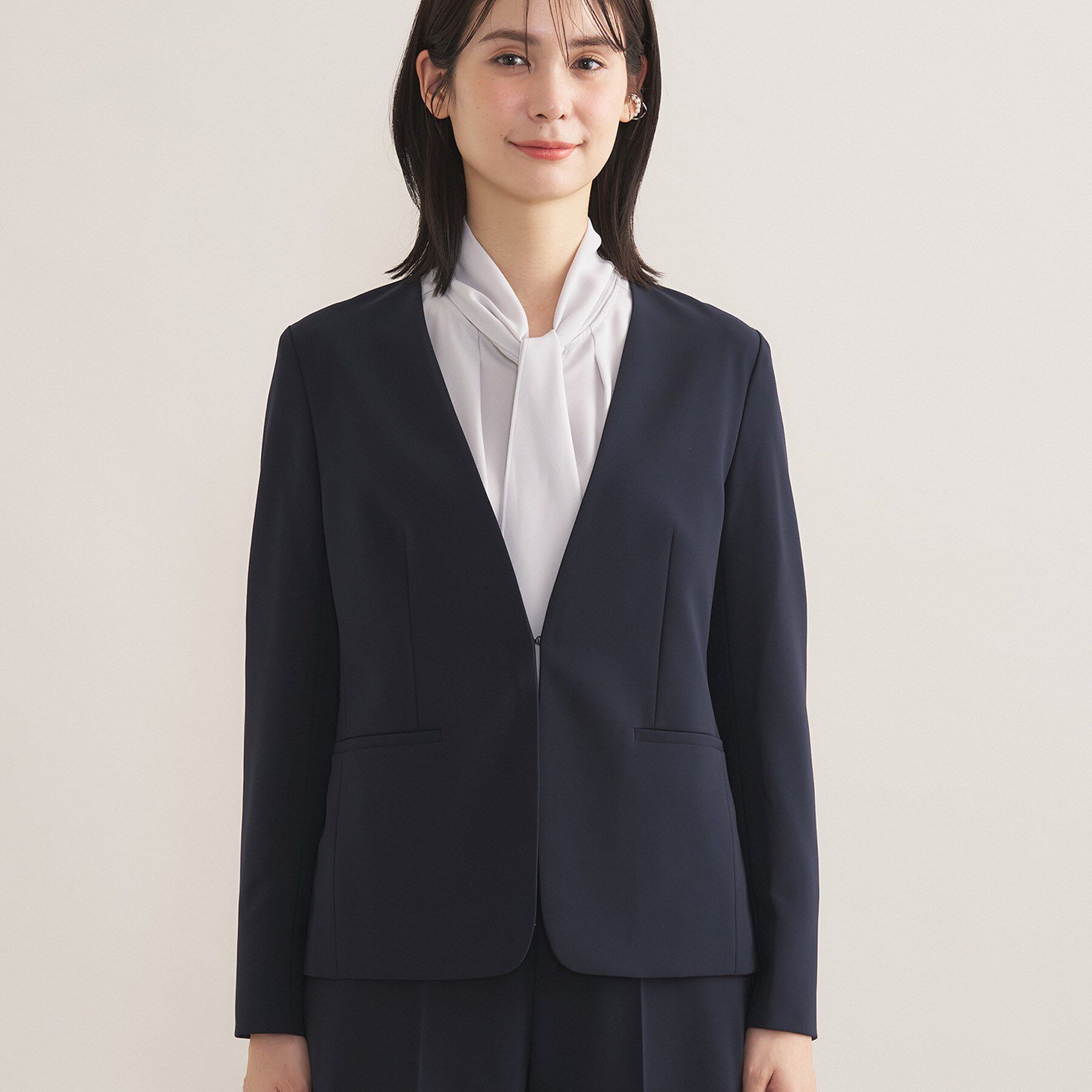 INDIVI「【通勤スーツ／洗える】ストレッチカラーレスジャケット」|スーツ|