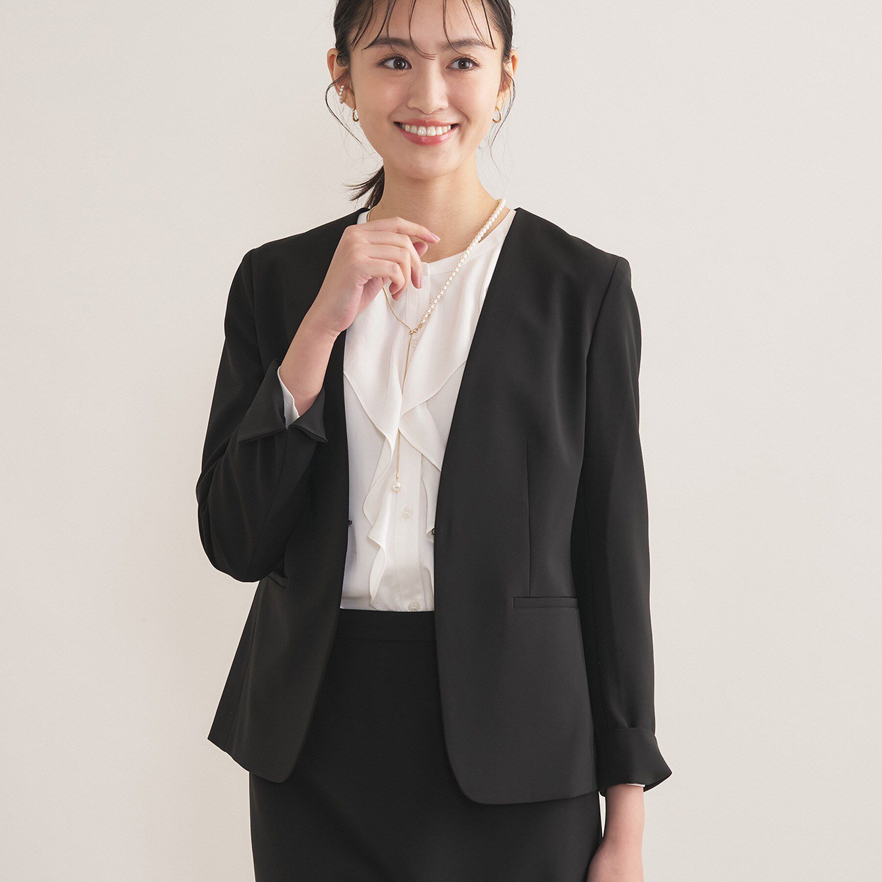 INDIVI「【通勤スーツ／洗える】ストレッチカラーレスジャケット」|スーツ|