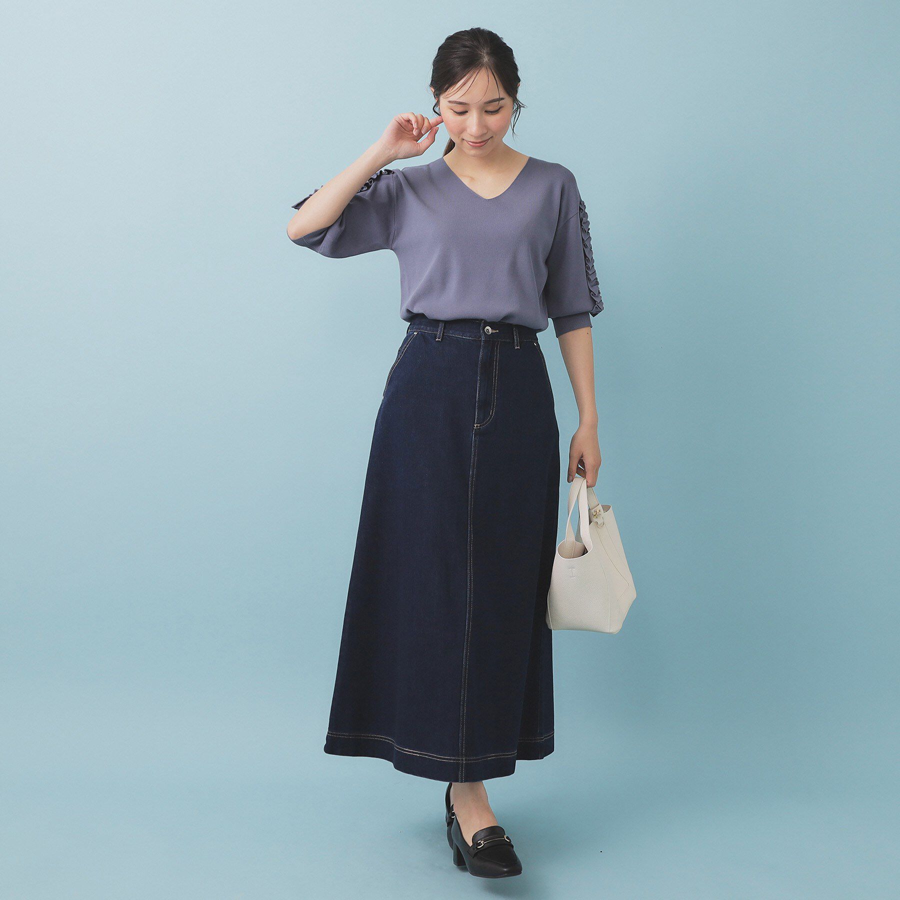 index「ラップフリルVネックニット【洗濯機洗い可/接触冷感/UVケア】」|ニット・セーター|