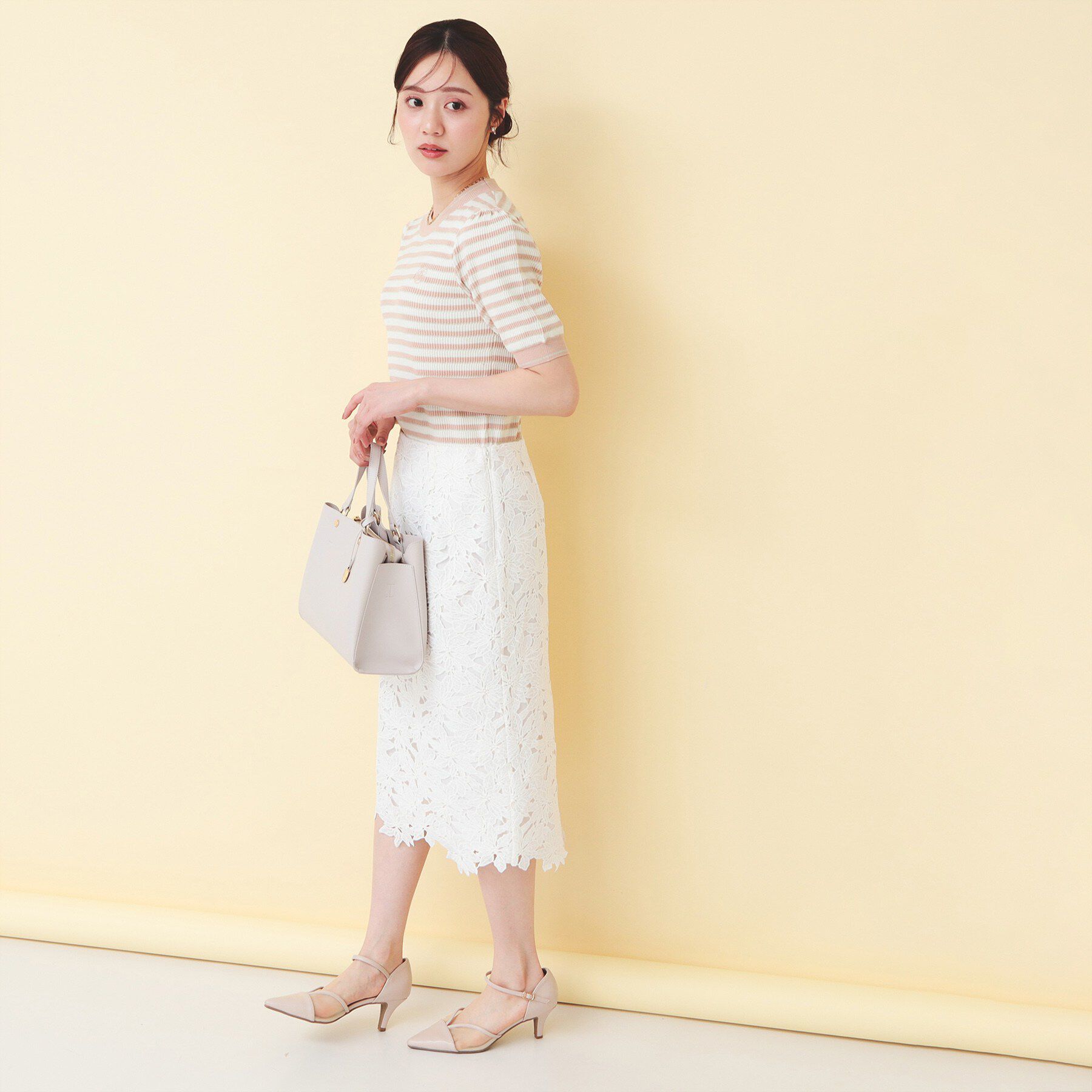 index「変わり編みボーダー半袖ニット【洗濯機OK／坑ピル】」|ニット・セーター|