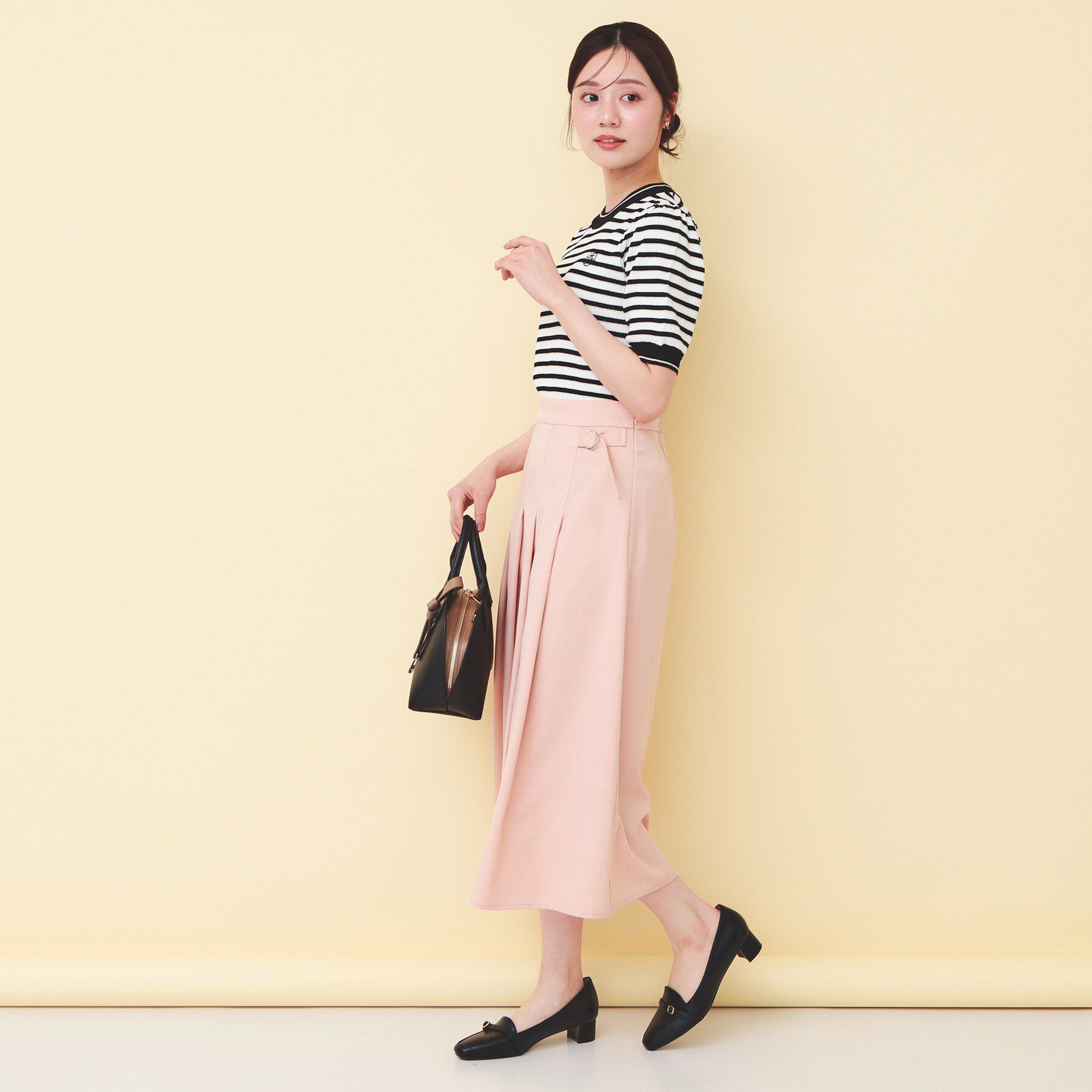 index「変わり編みボーダー半袖ニット【洗濯機OK／坑ピル】」|ニット・セーター|