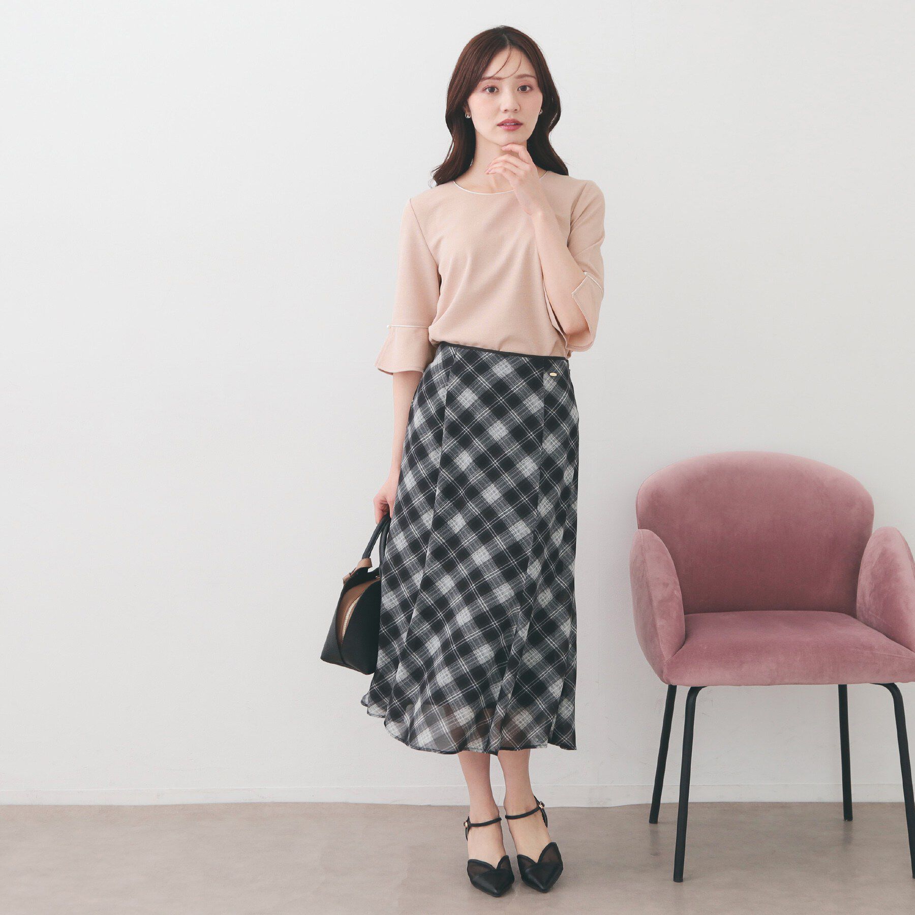 index「フレアスリーブバイカラートップス【洗濯機OK・接触冷感・UVケア】」|Tシャツ・カットソー|