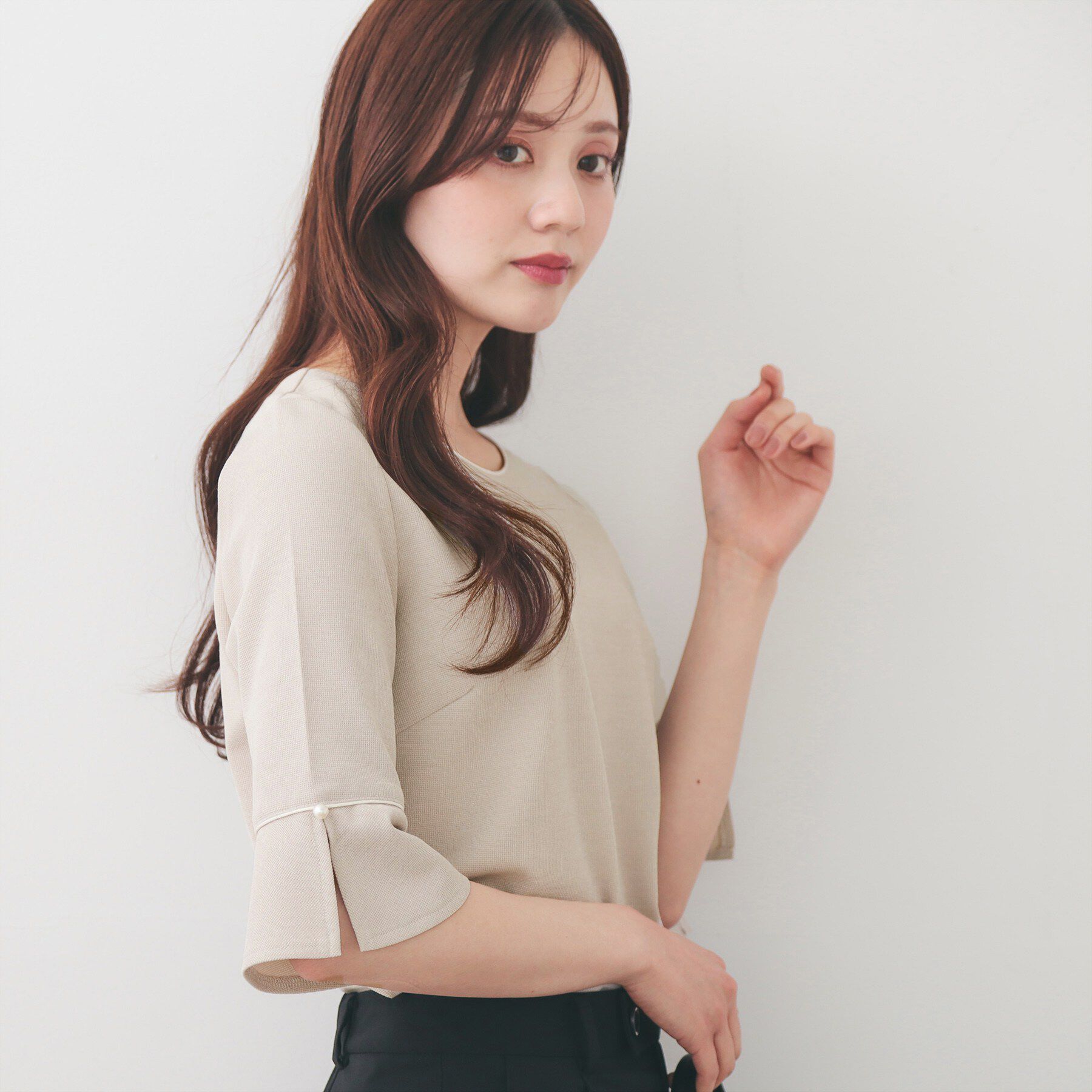 index「フレアスリーブバイカラートップス【洗濯機OK・接触冷感・UVケア】」|Tシャツ・カットソー|