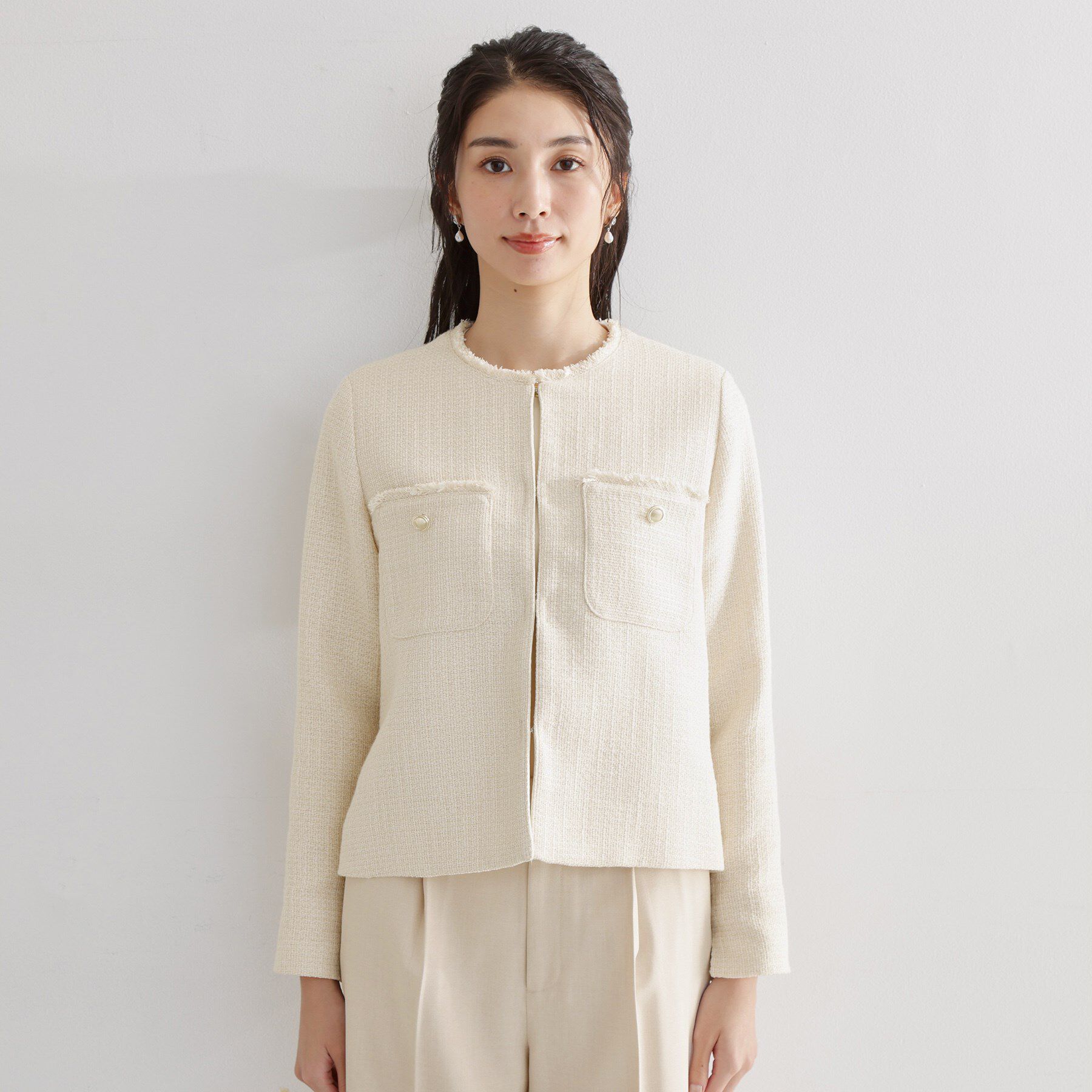 THE SHOP TK「【通勤・セレモニー】ツイードノーカラージャケット」|ノーカラージャケット|
