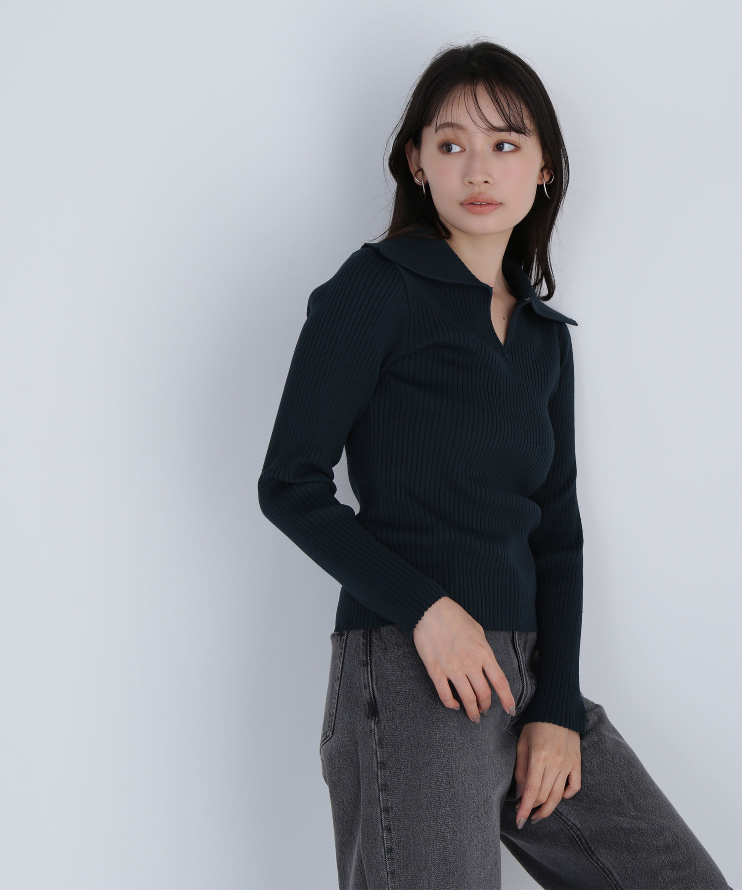  「襟付コンパクトリブニット」|ニット・セーター|ディープグリ 1
