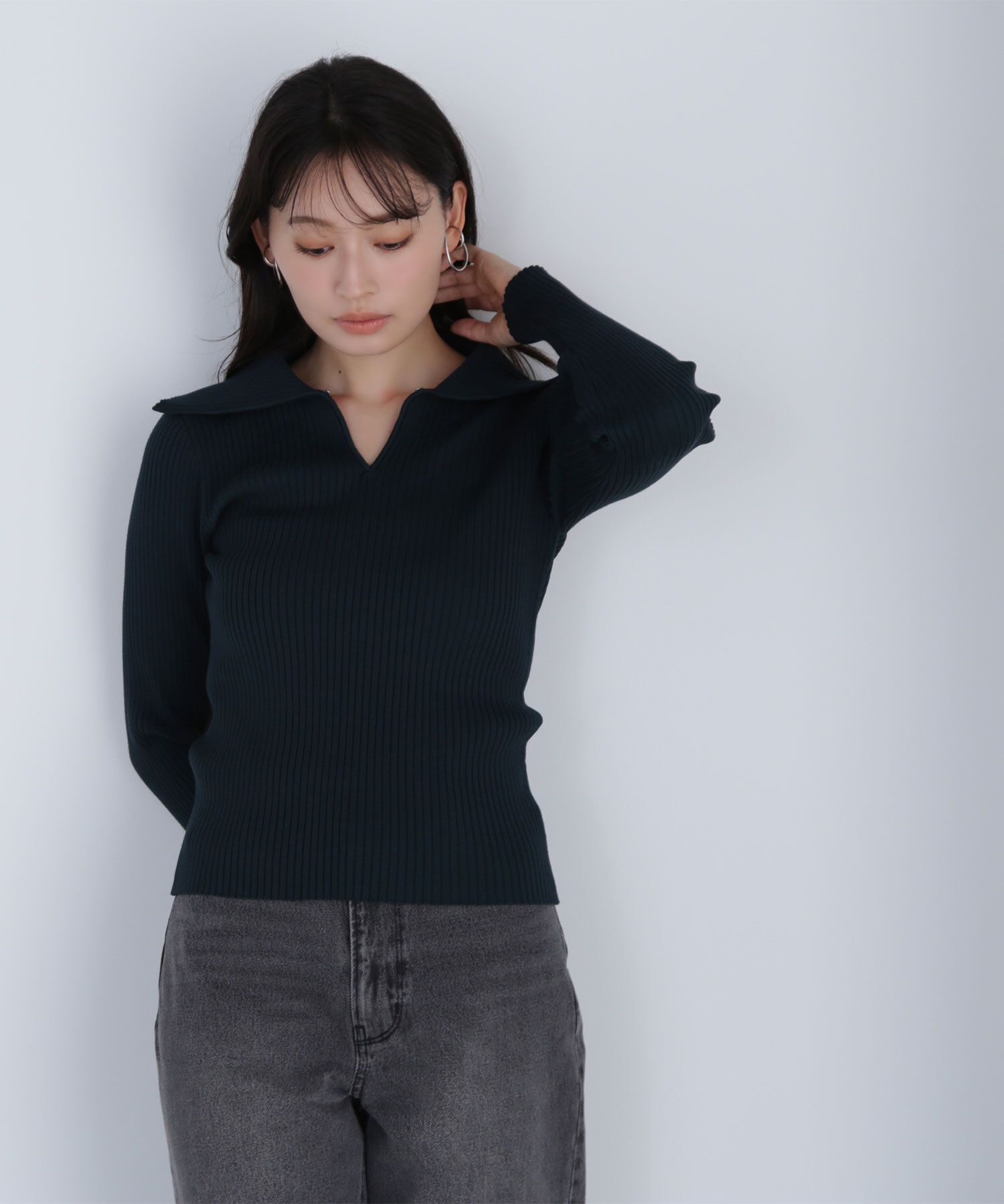  「襟付コンパクトリブニット」|ニット・セーター|