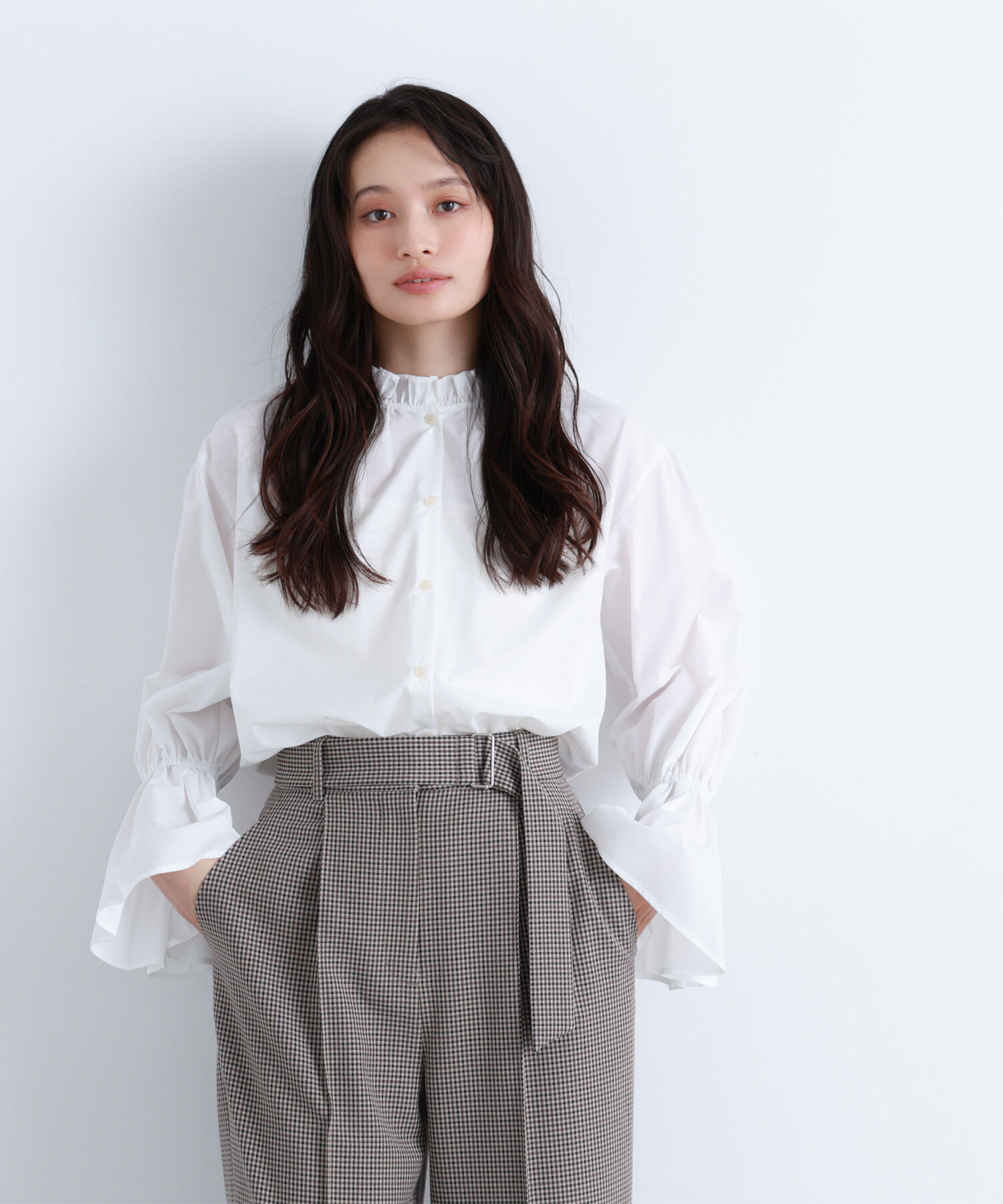  「フリルカフスハイネックブラウス」|シャツ・ブラウス|