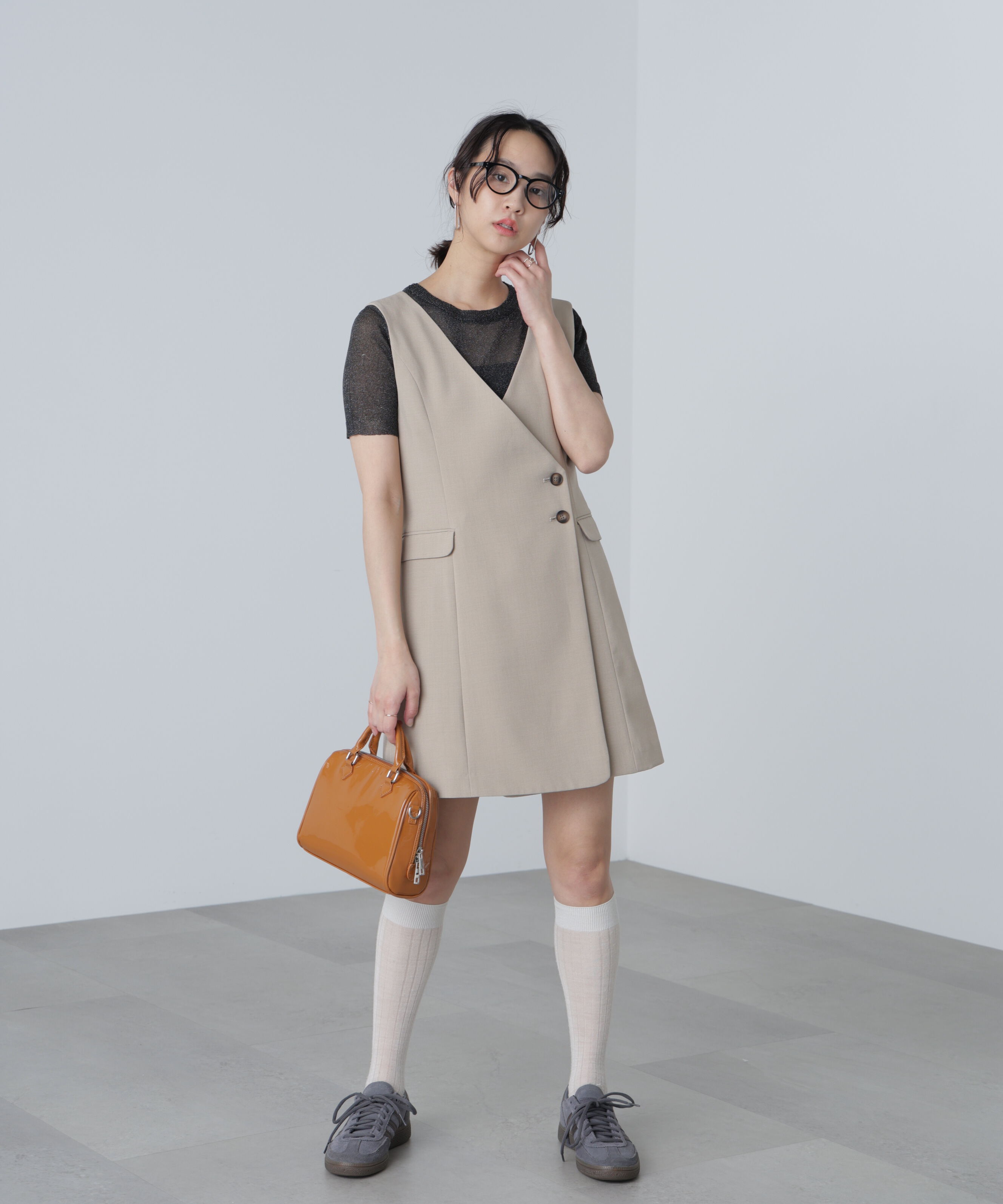  「コンパクトラメシアー半袖ニット」|ニット・セーター|