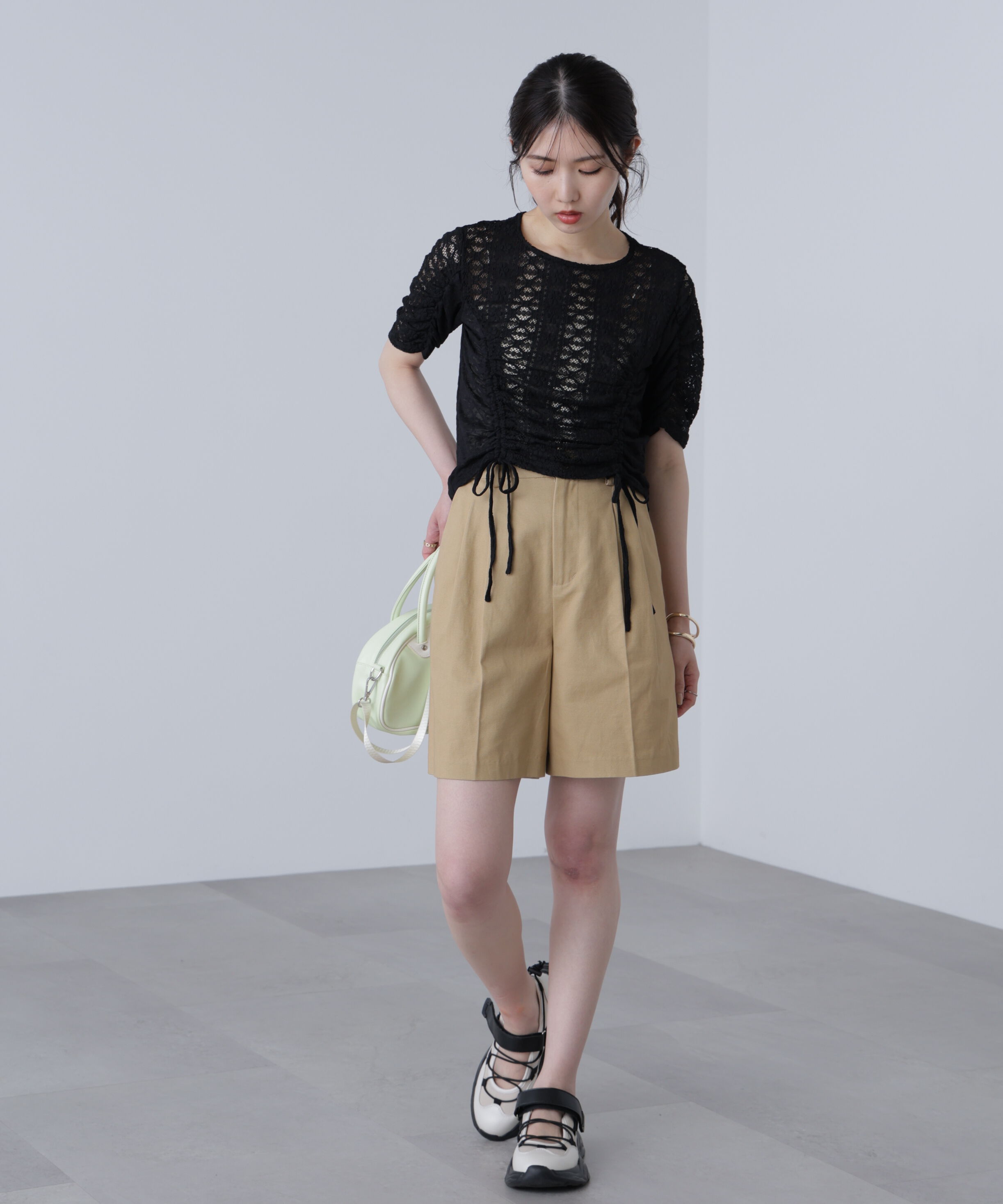  「ストレッチレースドロストトップス」|シャツ・ブラウス|