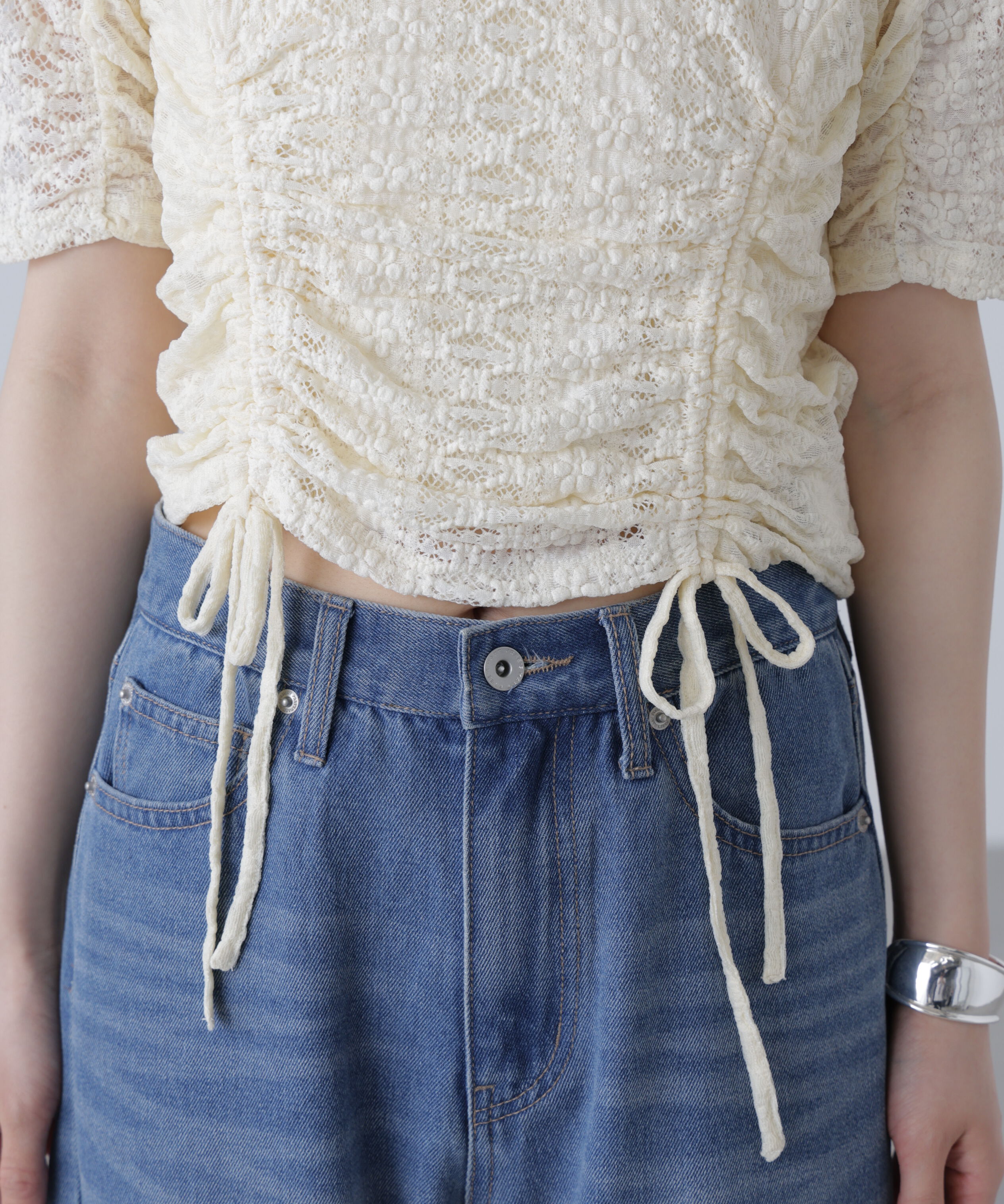  「ストレッチレースドロストトップス」|シャツ・ブラウス|