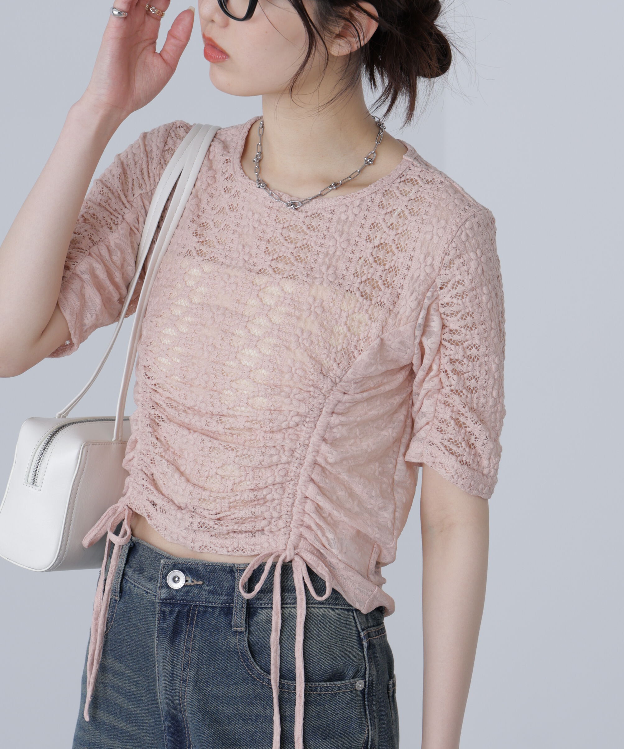  「ストレッチレースドロストトップス」|シャツ・ブラウス|