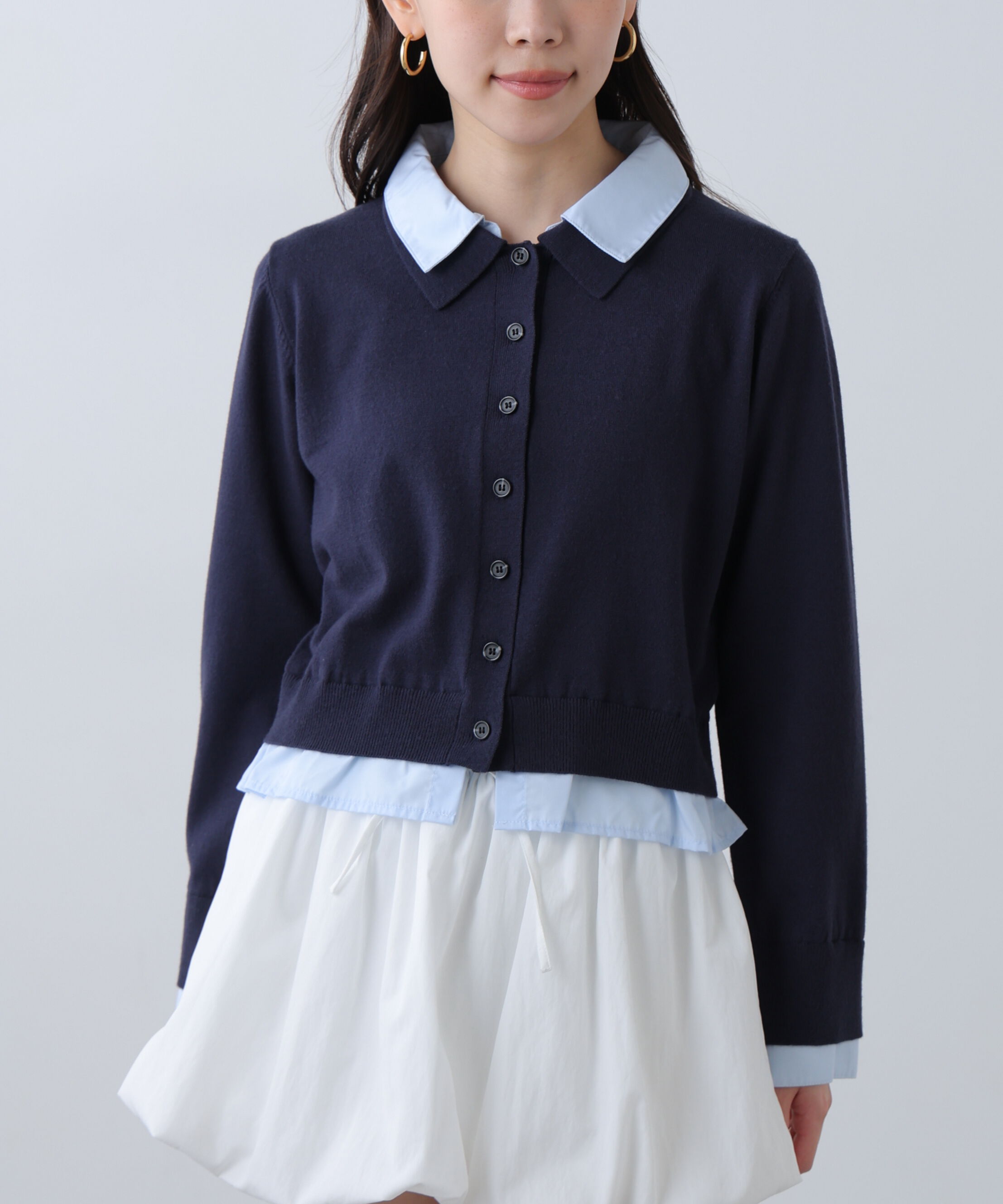  「シャツフェイクレイヤードポロカーディガン」|ニット・セーター|