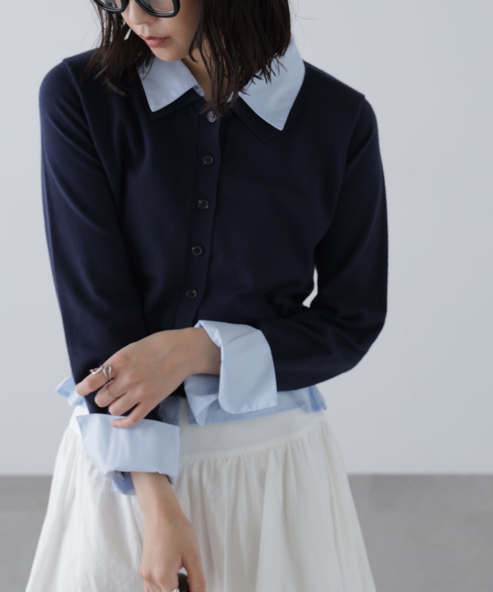  「シャツフェイクレイヤードポロカーディガン」|ニット・セーター|